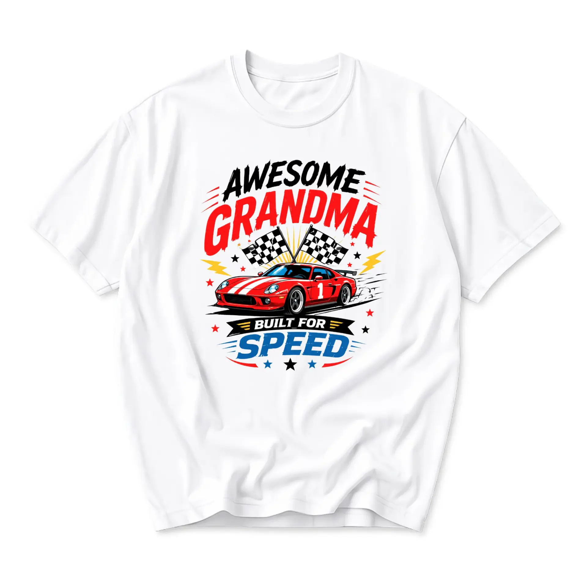 Funny Shirt Awesome Grandma Racing Graphic Tee Unisex Casual Crew Neck