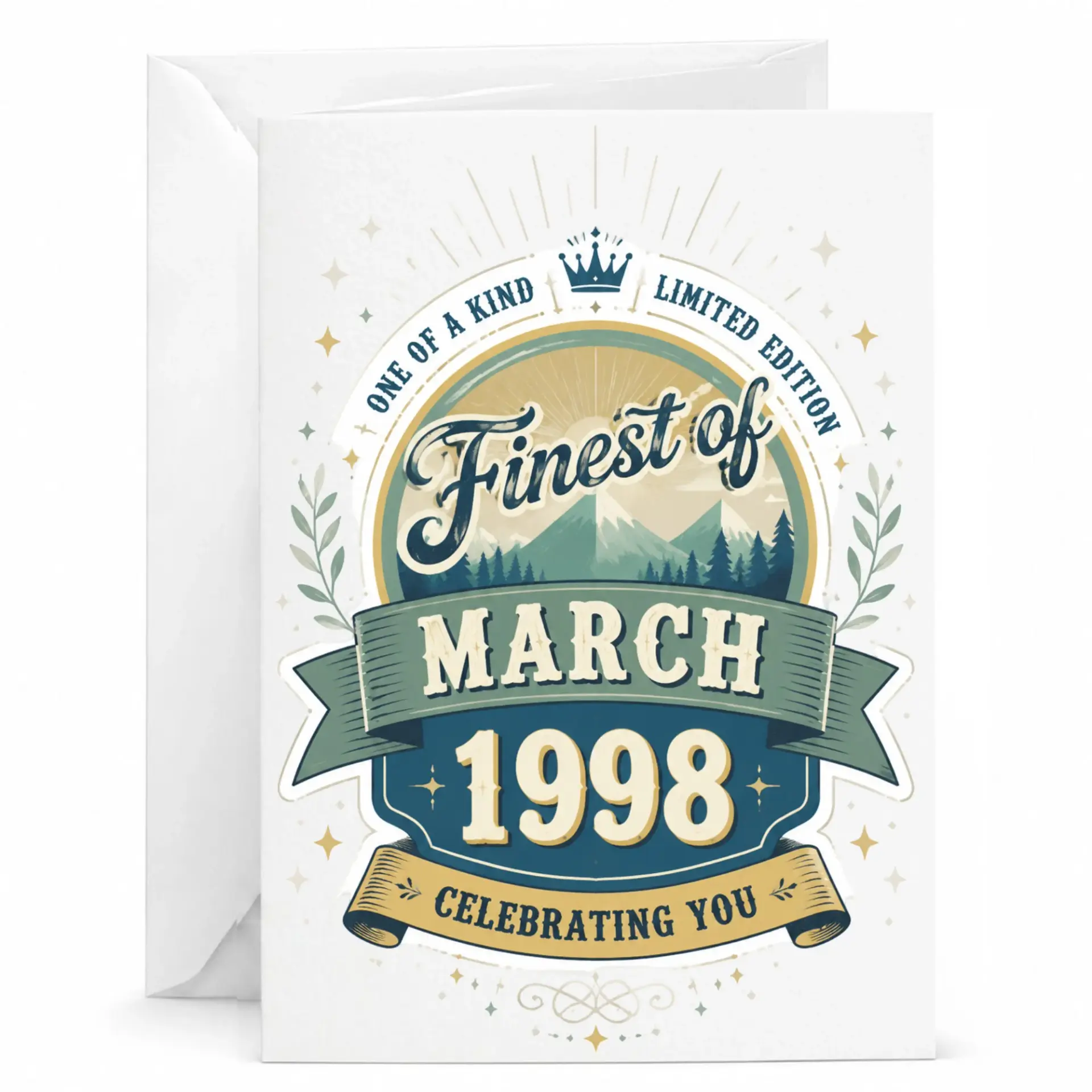Birthday Card Finest of March 1998 Vintage Style Greeting Card for Milestone Birthday Celebration with Matching Envelope