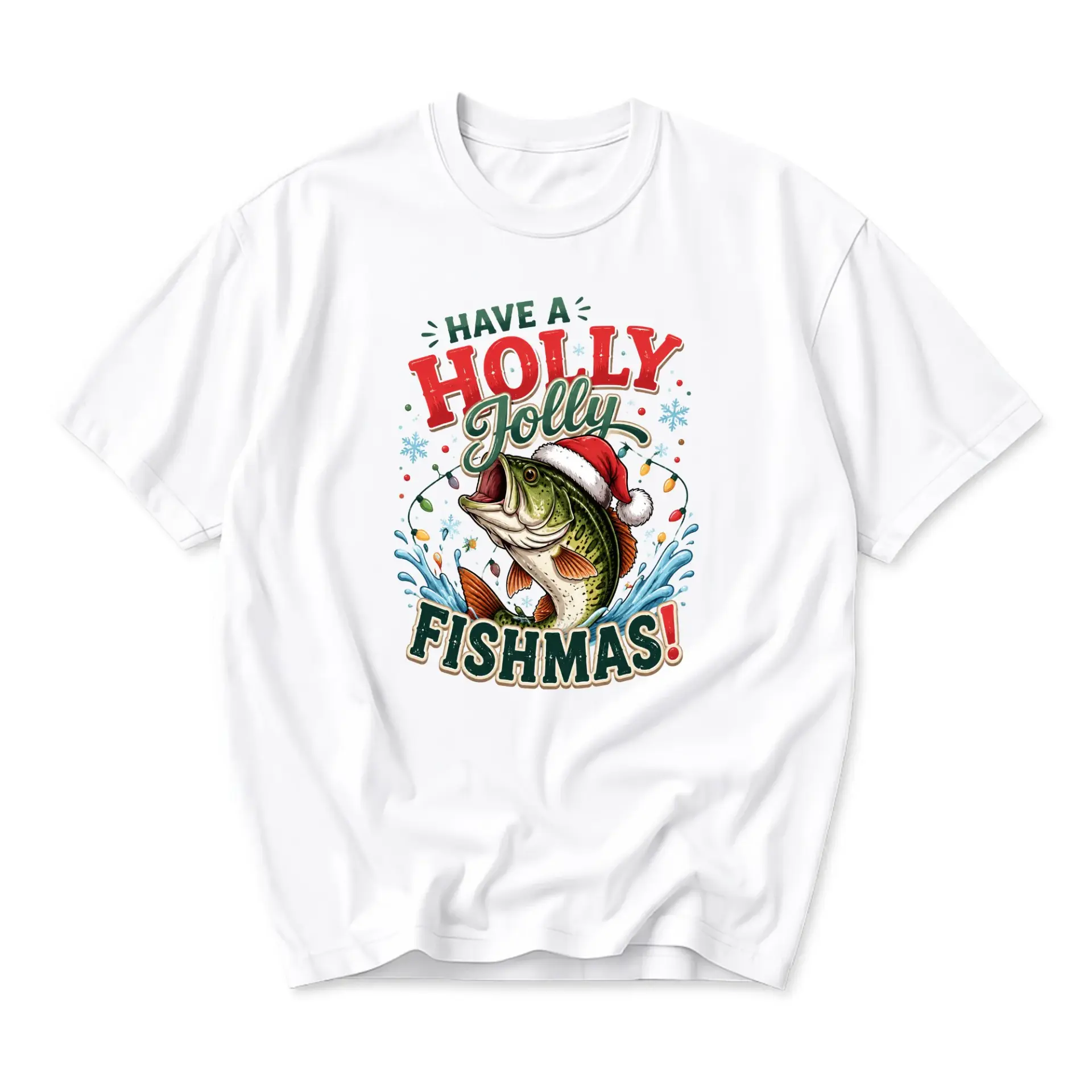 Funny Shirt Fishmas Graphic Tee Unisex Christmas Fishing Holiday Crew Neck