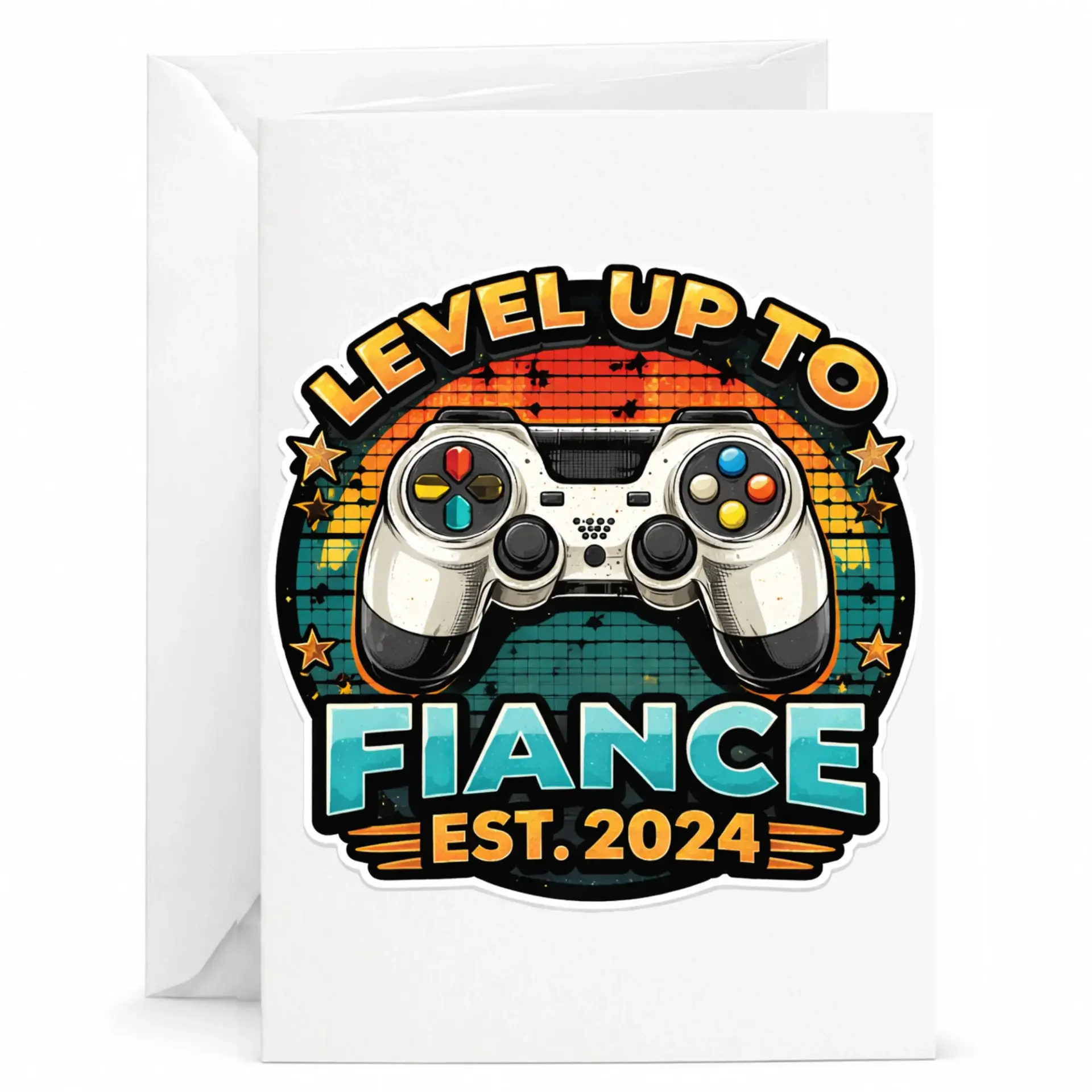 Funny Greeting Card Level up to Fiance Est 2024 Gaming Design for Engagement and Relationship Celebration