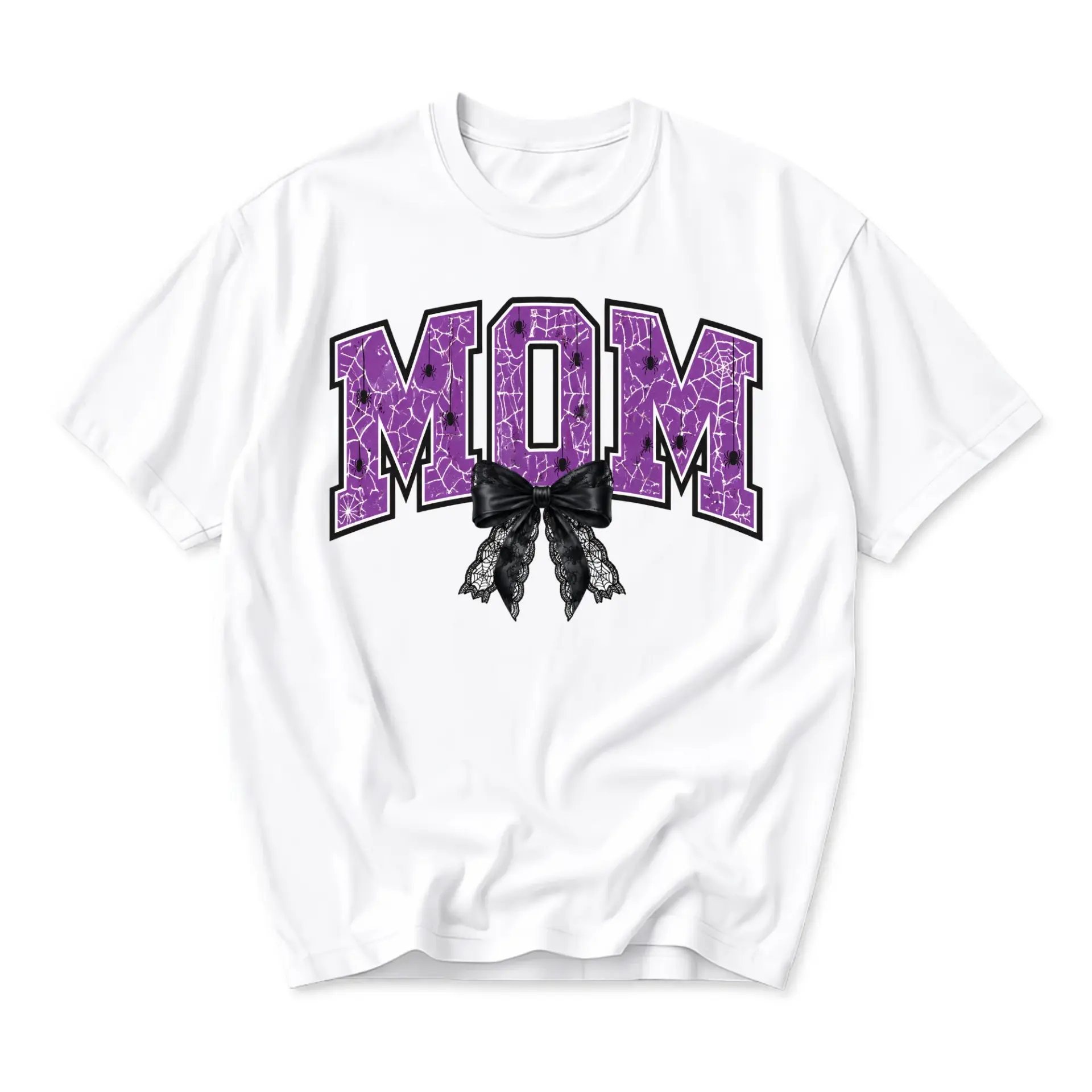 Graphic Tee Mom Spider Web Bow Print Unisex Casual Crew Neck T-Shirt for Everyday Wear and Gift Giving Occasions