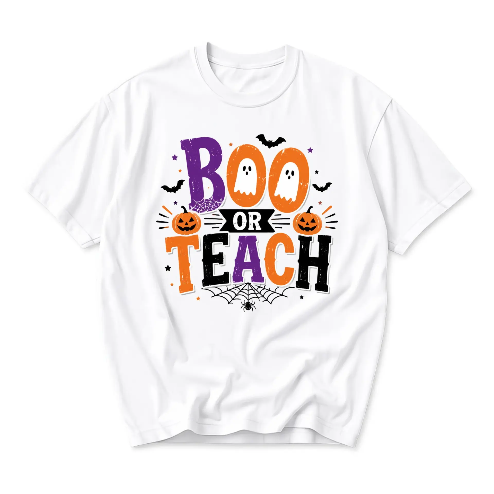 Graphic Tee Boo or Teach Halloween Unisex Crew Neck T-Shirt Soft Cotton Blend Apparel for Fall Season Enthusiasts