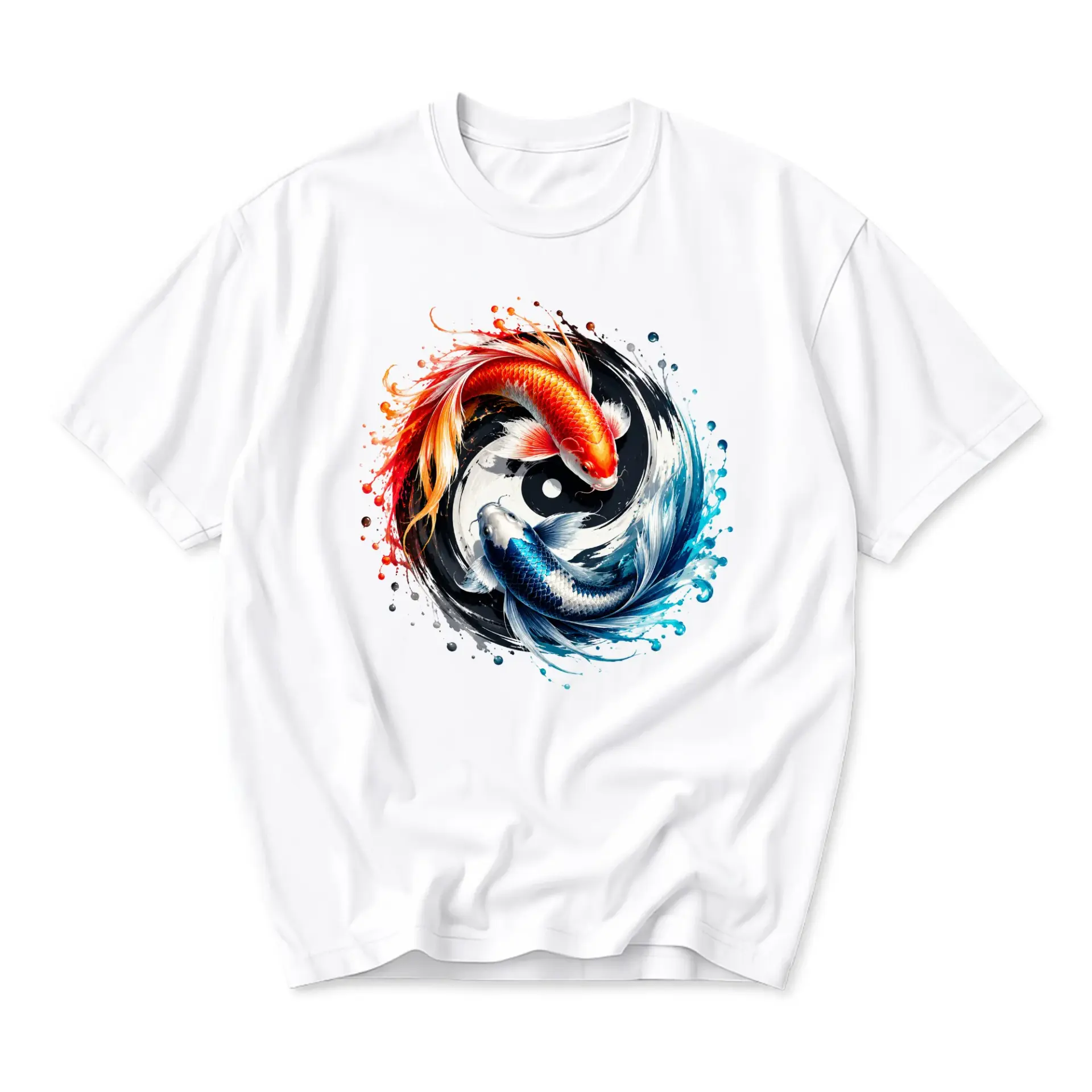 Graphic Tee Unisex Koi Fish Yin Yang Art Print Casual Short Sleeve Crew