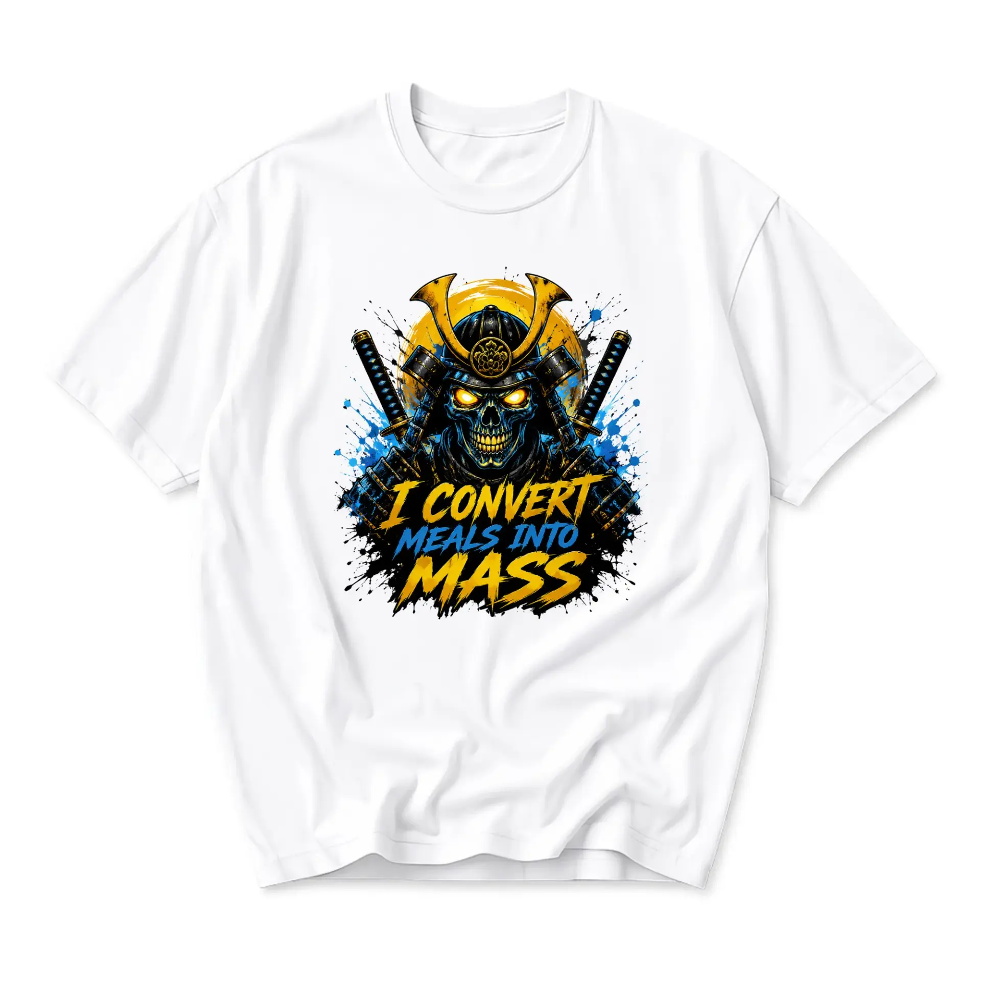 Graphic Tee I Convert Meals into Mass Samurai Skull Print Unisex Crew Neck Casual Cotton Blend Short Sleeve Shirt