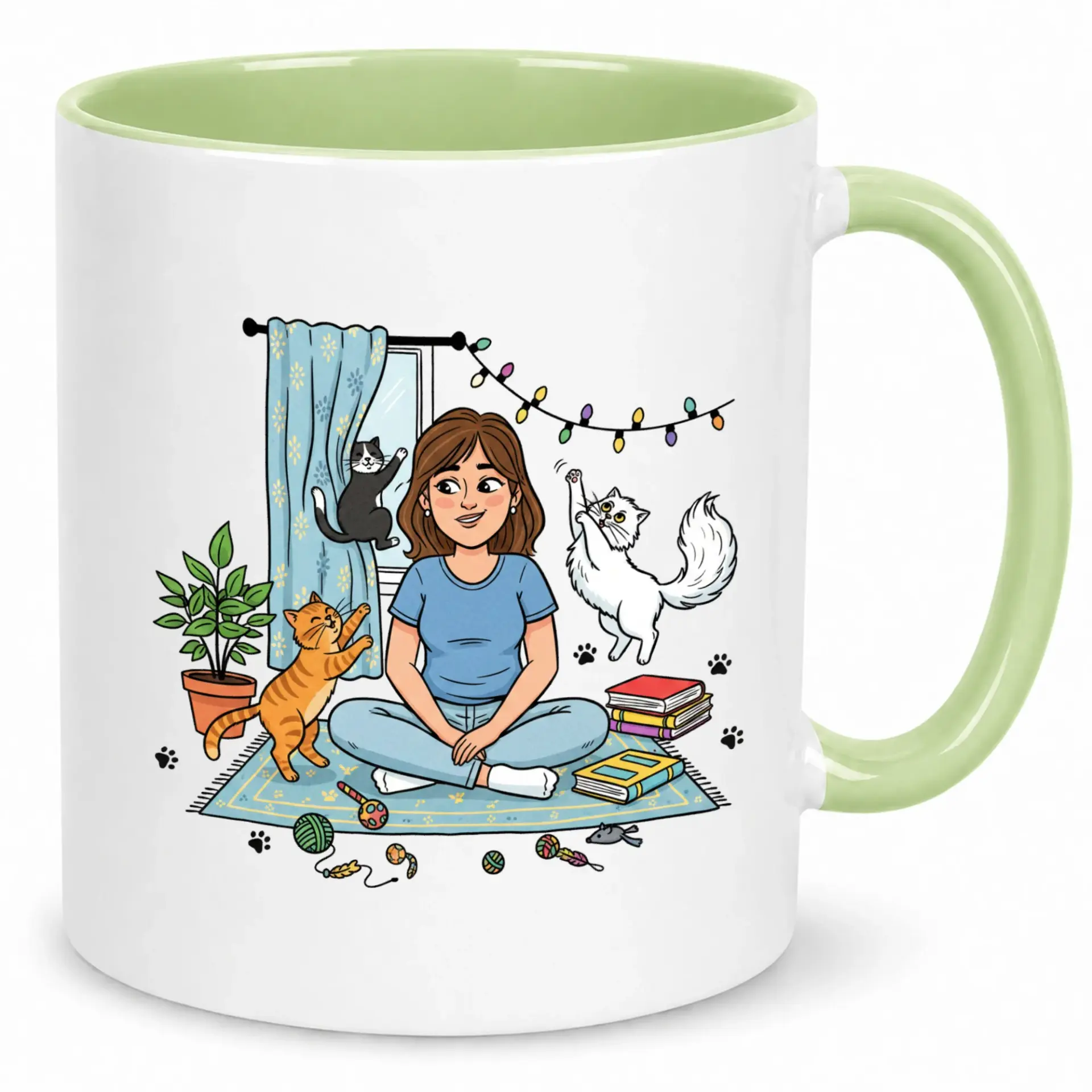 Coffee Mug with Playful Cats Design Ceramic Tea Cup for 11oz or 15oz Capacity Home or Office Drinkware Gift
