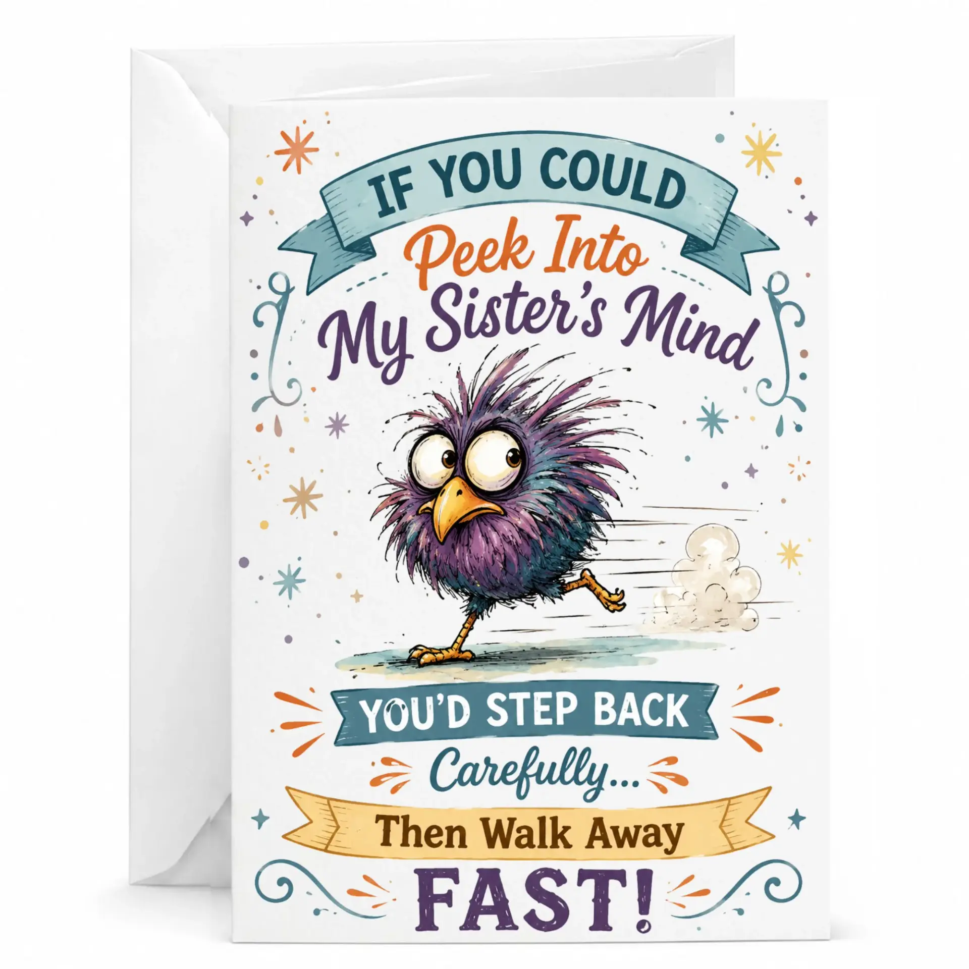 Funny Sister Greeting Card Peek into My Mind Design Humorous Stationery for Siblings 5x7 Inches