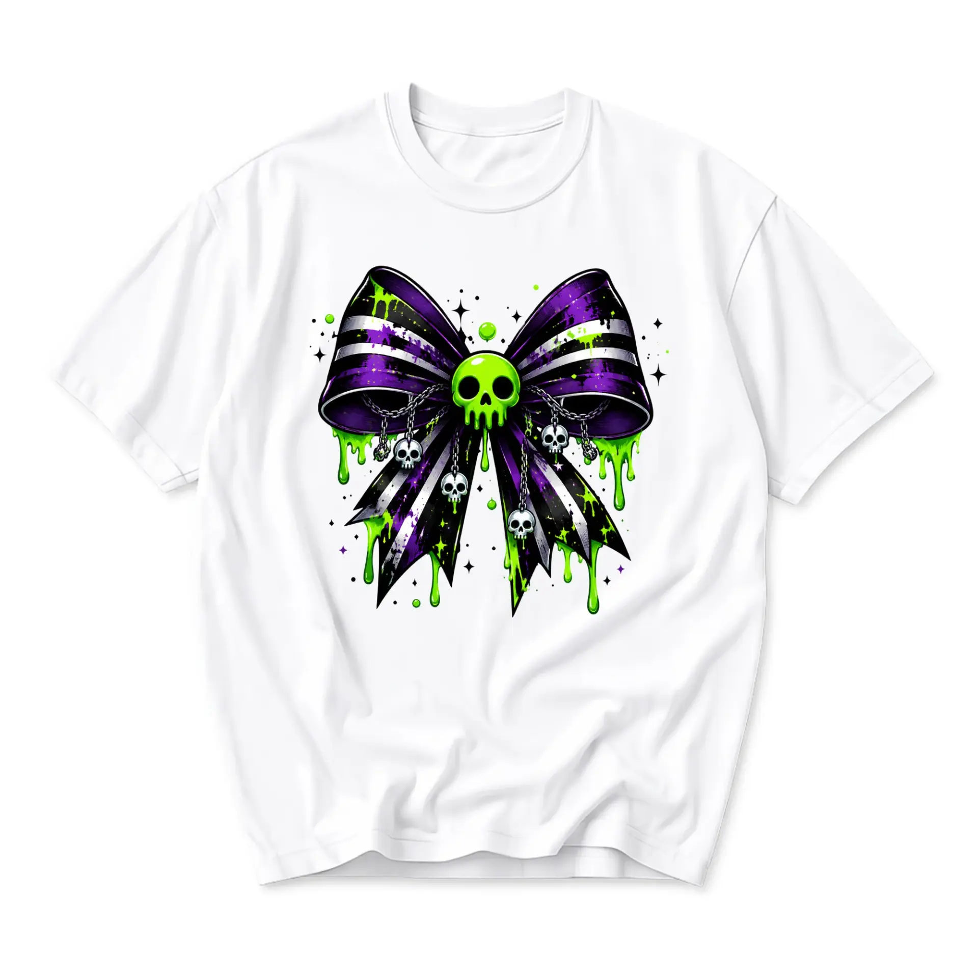 Graphic Tee Skull Bow Shirt Spooky Gothic Ribbon Aesthetic Unisex Crew Neck Casual Everyday Short Sleeve Top