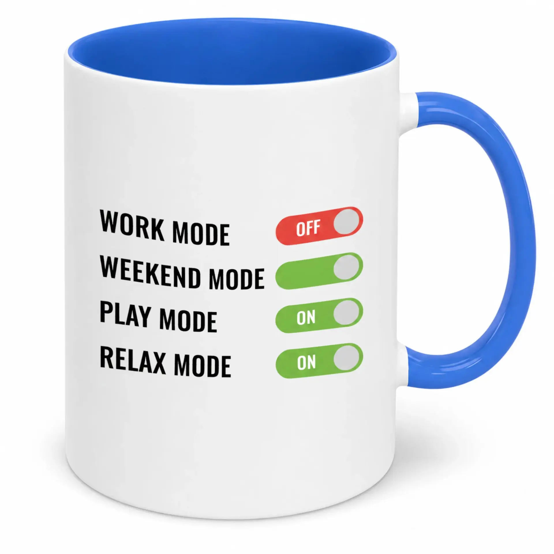 Funny Ceramic Coffee Mug, Work Mode Off Weekend Play Relax on Toggle Switch Design Cup, 11oz or 15oz Drinkware for Office Home