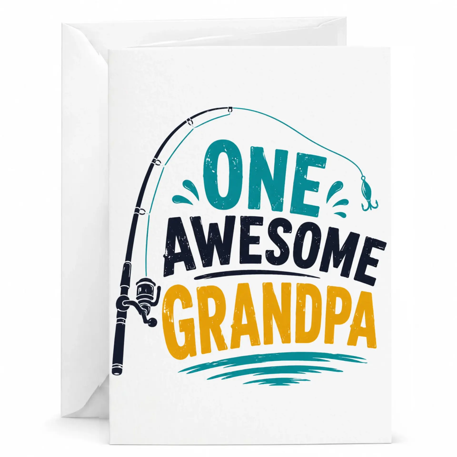 Greeting Card for Grandpa Featuring Fishing Rod Design with One Awesome Grandpa Text for Appreciation Gift