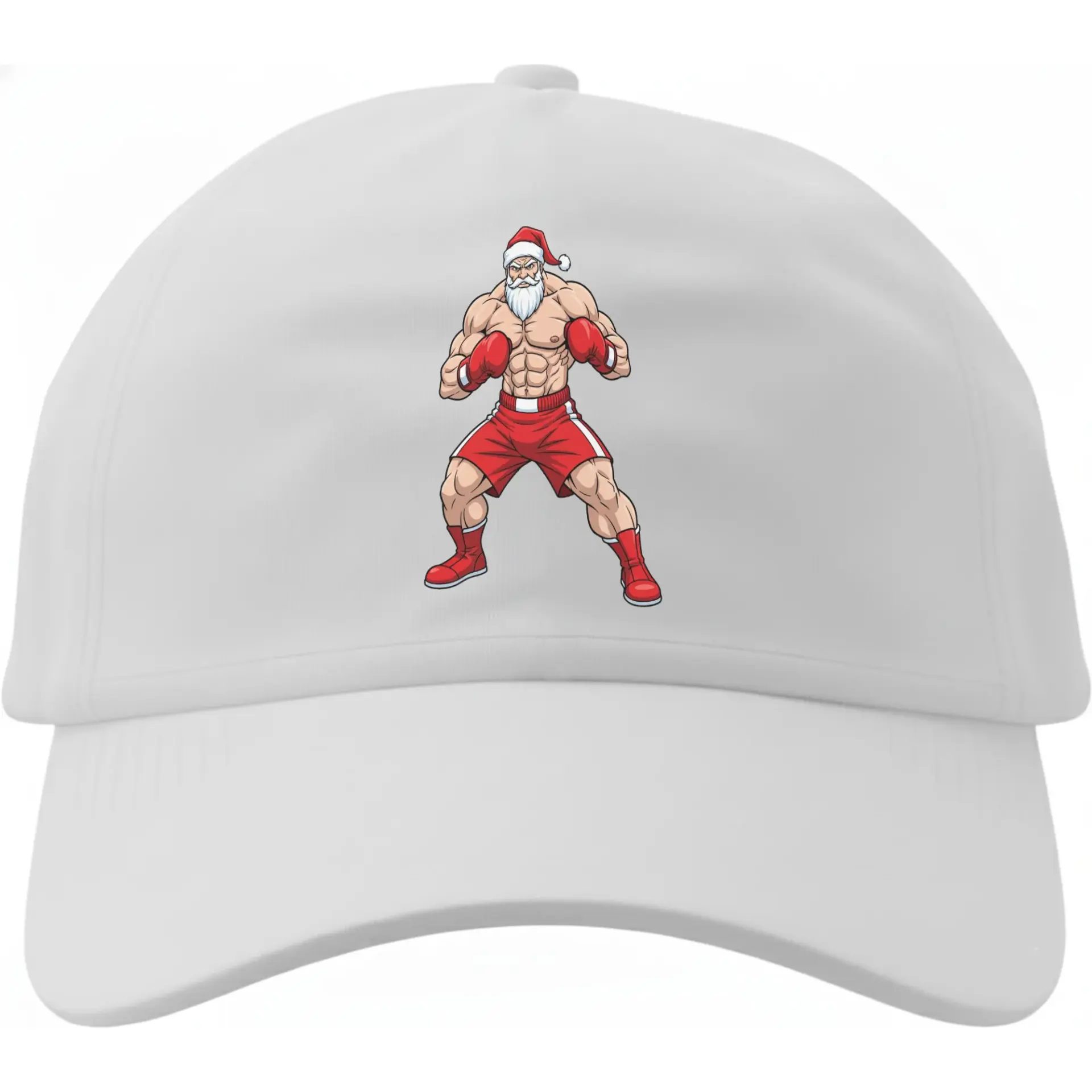 Baseball Cap Featuring Muscular Santa Claus Boxer Graphic Design Stylish Unisex White Cotton Hat for Holiday Casual Wear
