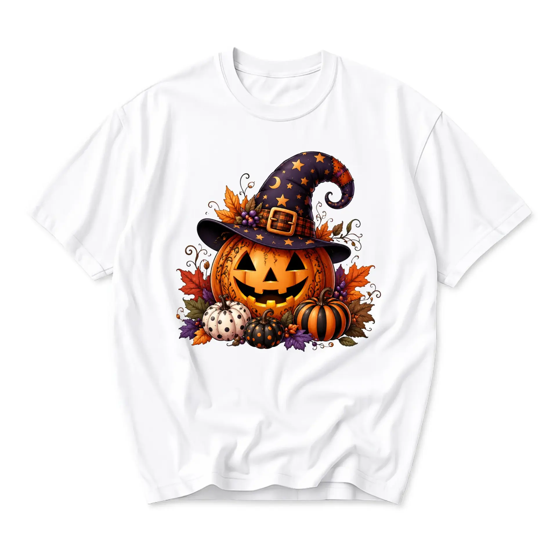 Graphic Tee Halloween Pumpkin Witch Hat Fall Aesthetic Unisex Shirt for Seasonal Casual Everyday Autumn Apparel