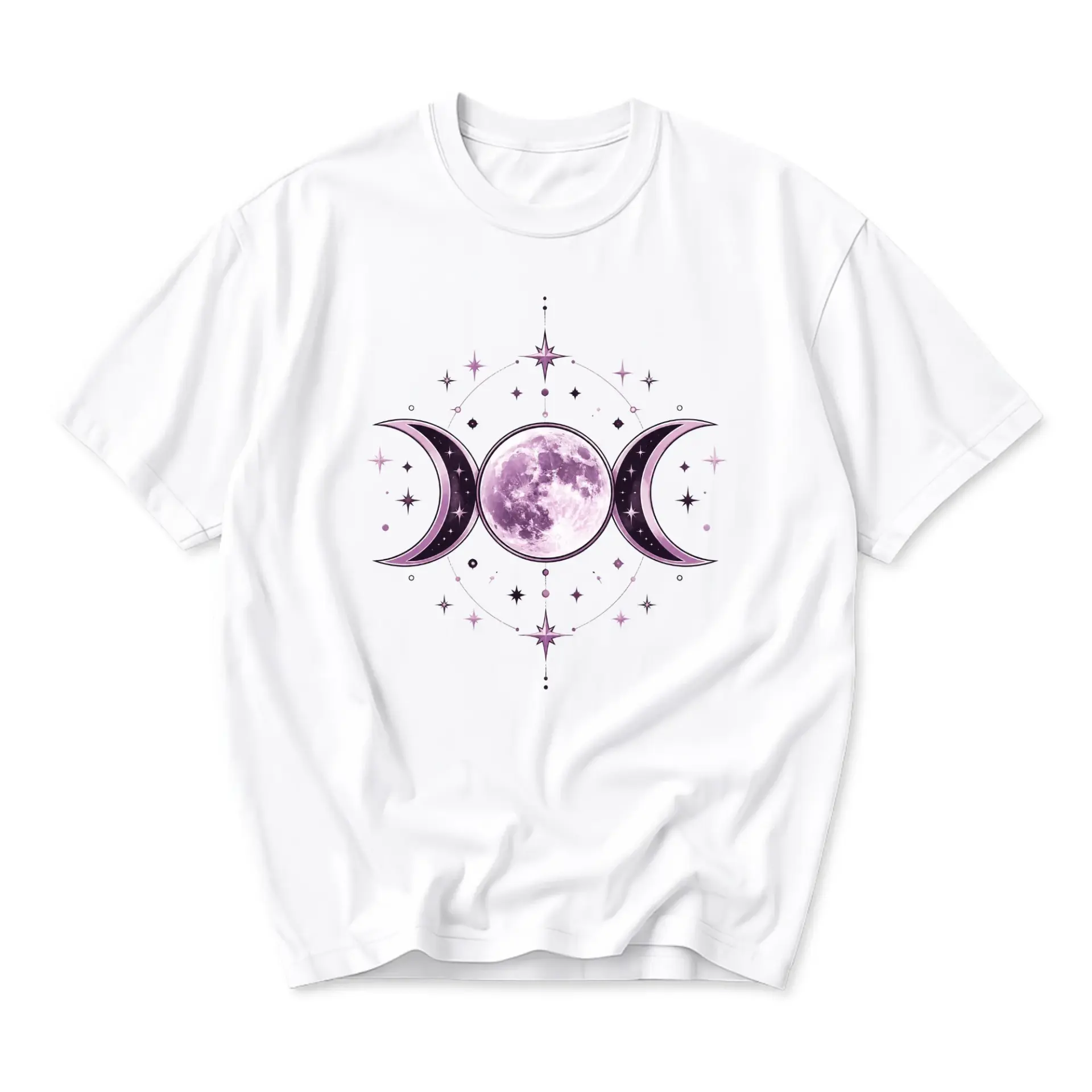 Graphic Tee Celestial Moon Phases Shirt Unisex White Crew Neck Top Featuring Artistic Lunar Cycle Illustration