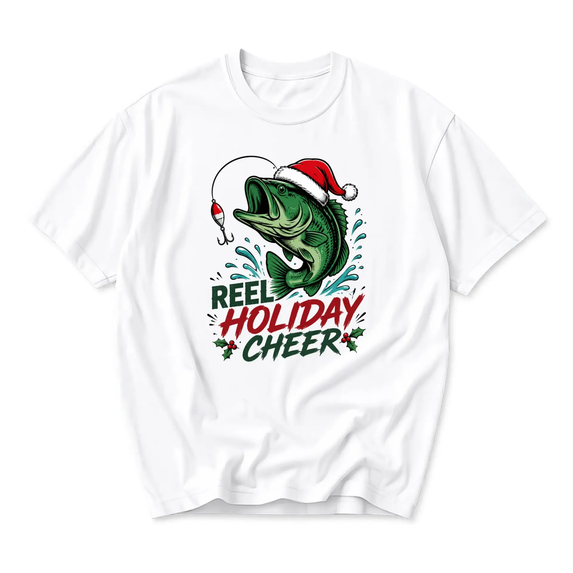 Funny Shirt Reel Holiday Cheer Graphic Tee Christmas Fishing Lover Gift