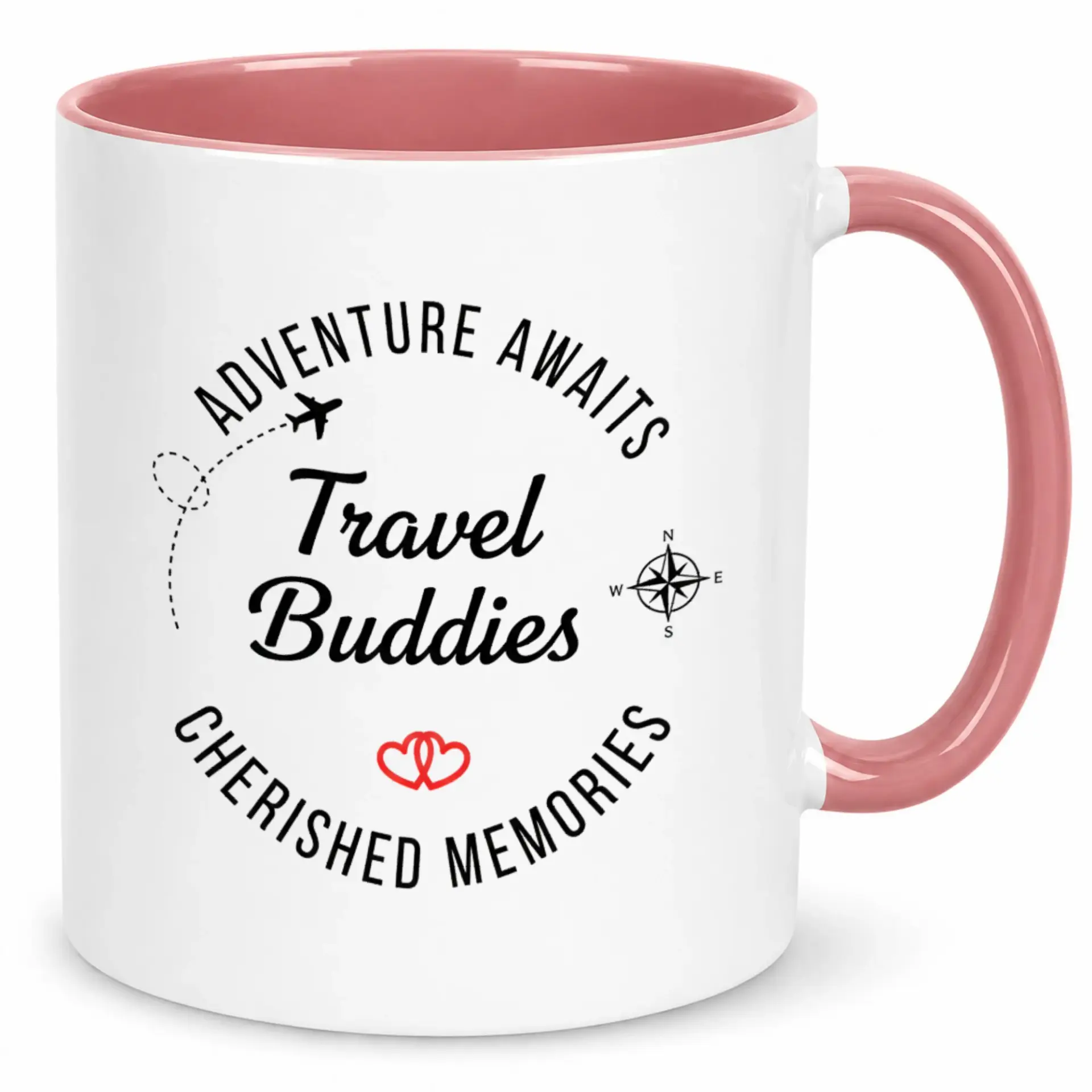 Adventure Awaits Travel Buddies Ceramic Coffee Mug, Inspirational Journey Drinkware for Friends & Couples, Unique Gift Idea for Travel Lovers