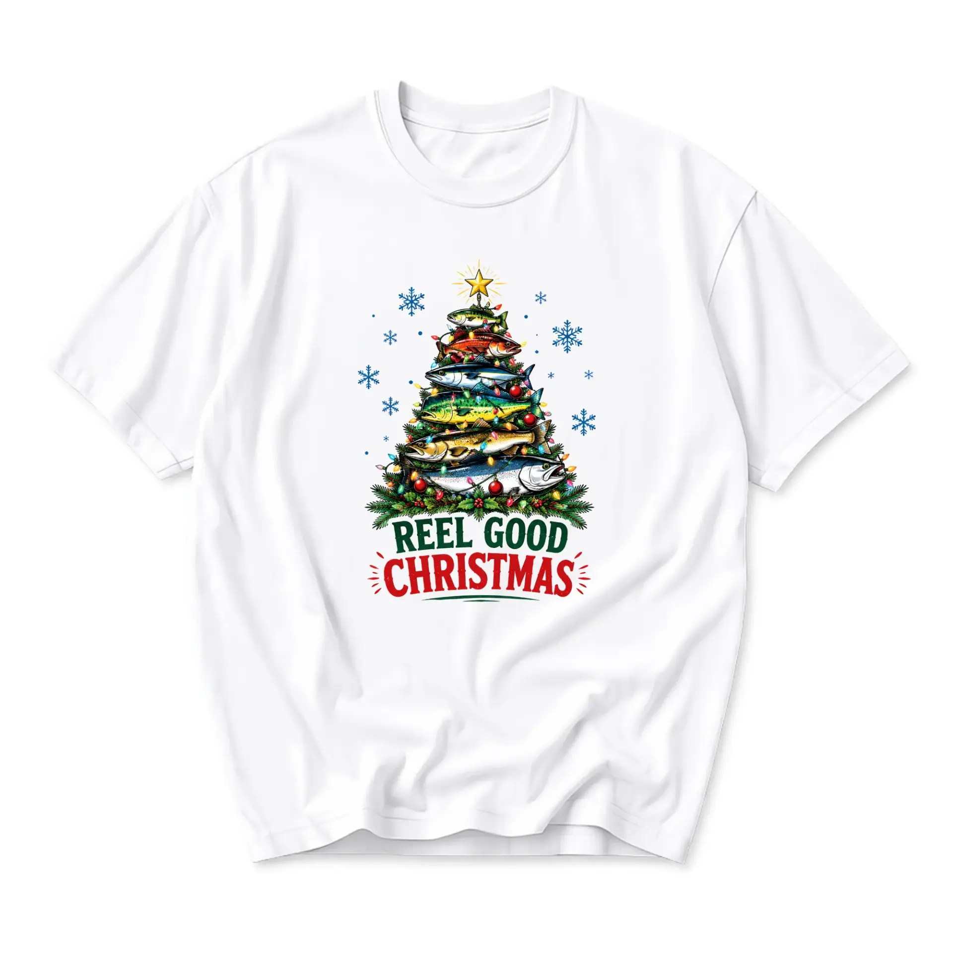 Funny Shirt Reel Good Christmas Fishing Graphic Tee Unisex Casual Apparel for Holiday Season Festive Humor Outfit
