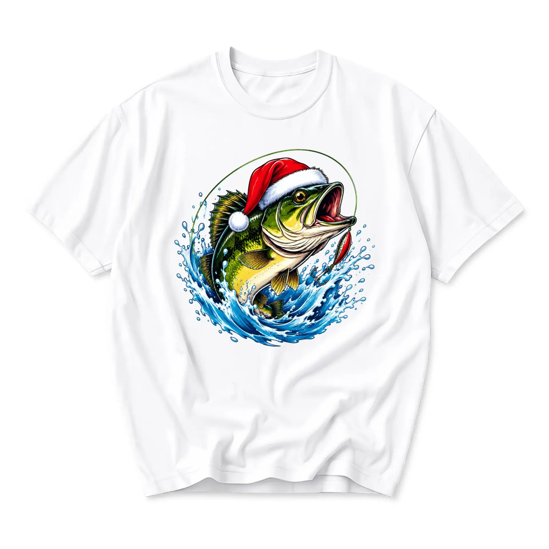 Graphic Tee Christmas Fishing Shirt Festive Holiday Sport Apparel Unisex