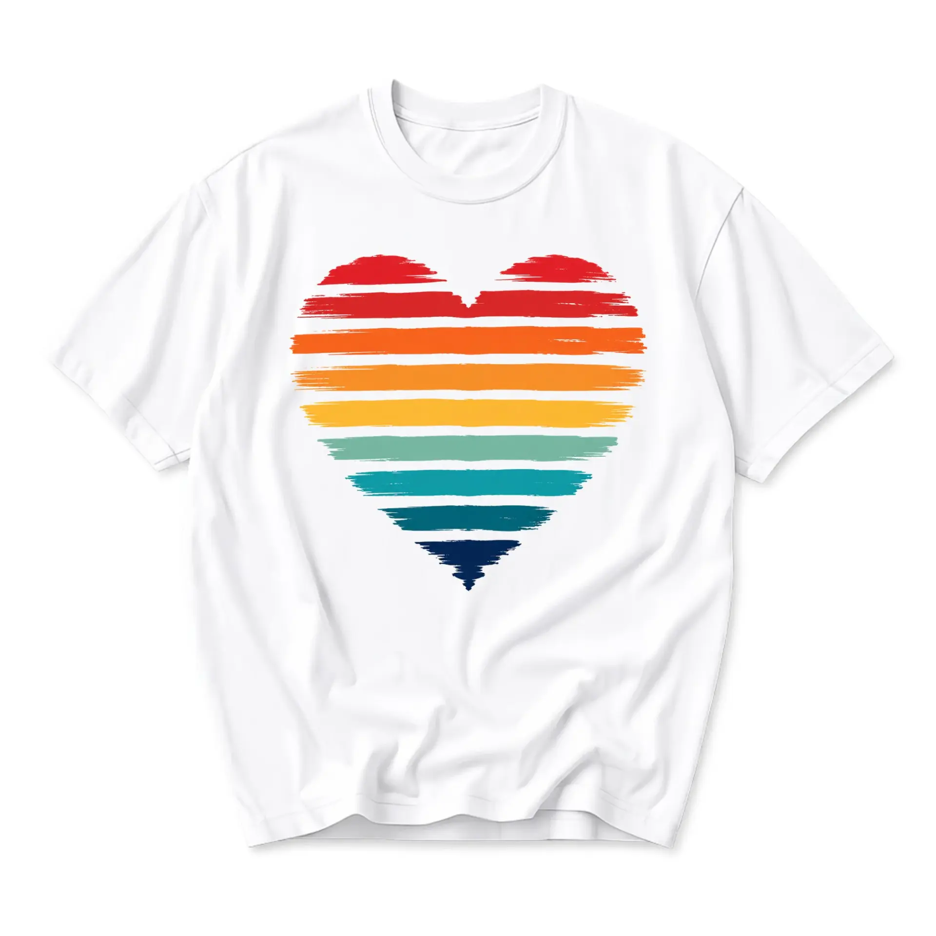 Graphic Tee Unisex Heart Shirt Retro Rainbow Brush Stroke Print Crew Neck Casual Everyday Top Cotton Blend Apparel