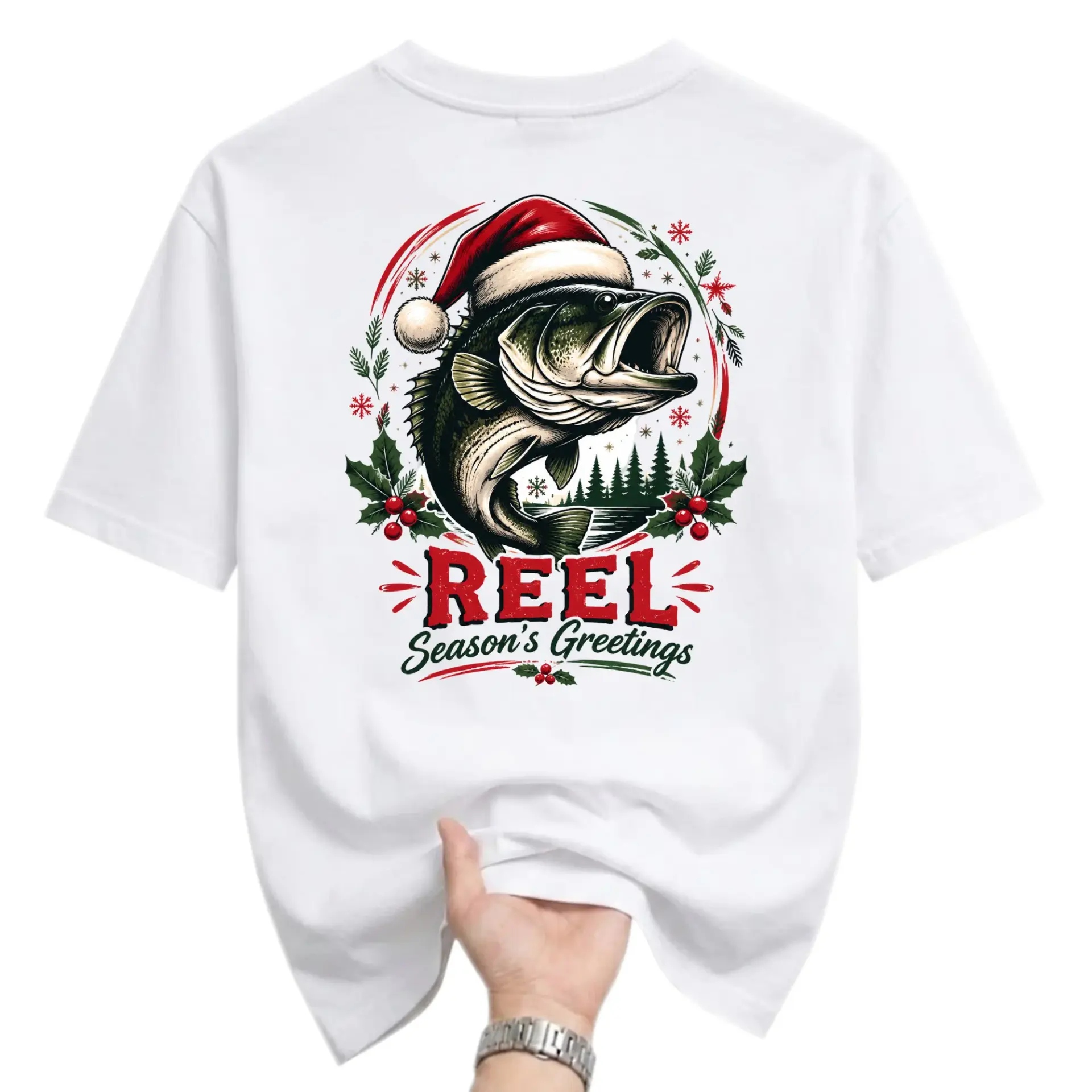 Graphic Tee Reel Season's Greetings Fishing Holiday Unisex Crew Neck Shirt Festive Enthusiast Apparel