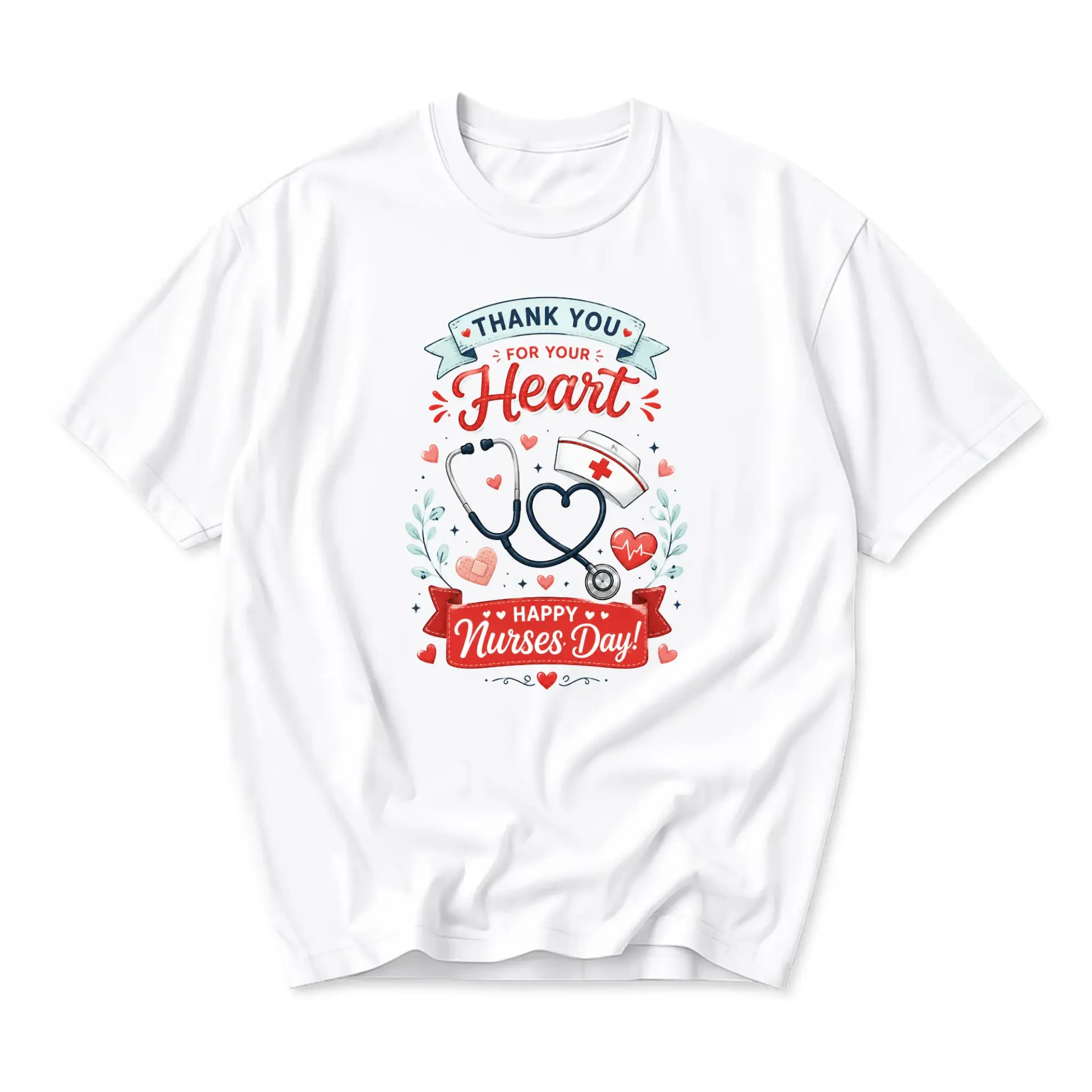 T-shirt Nurses Day Graphic Tee Thank You for Your Heart Medical Professional Apparel Unisex Crew Neck Casual White Top