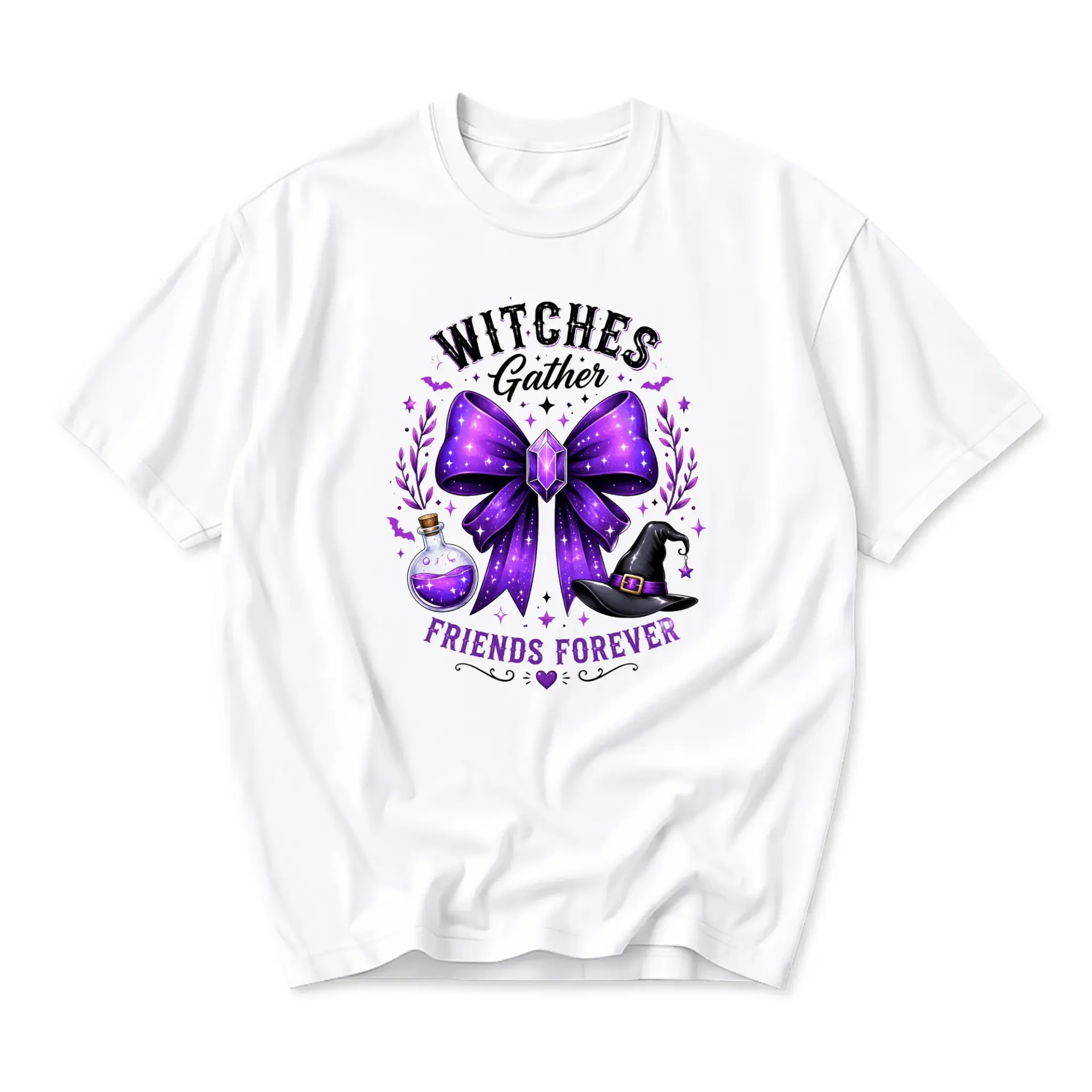 T-shirt Witches Gather Friends Forever Graphic Print Casual Unisex Crew Neck Top for Fall Season Style
