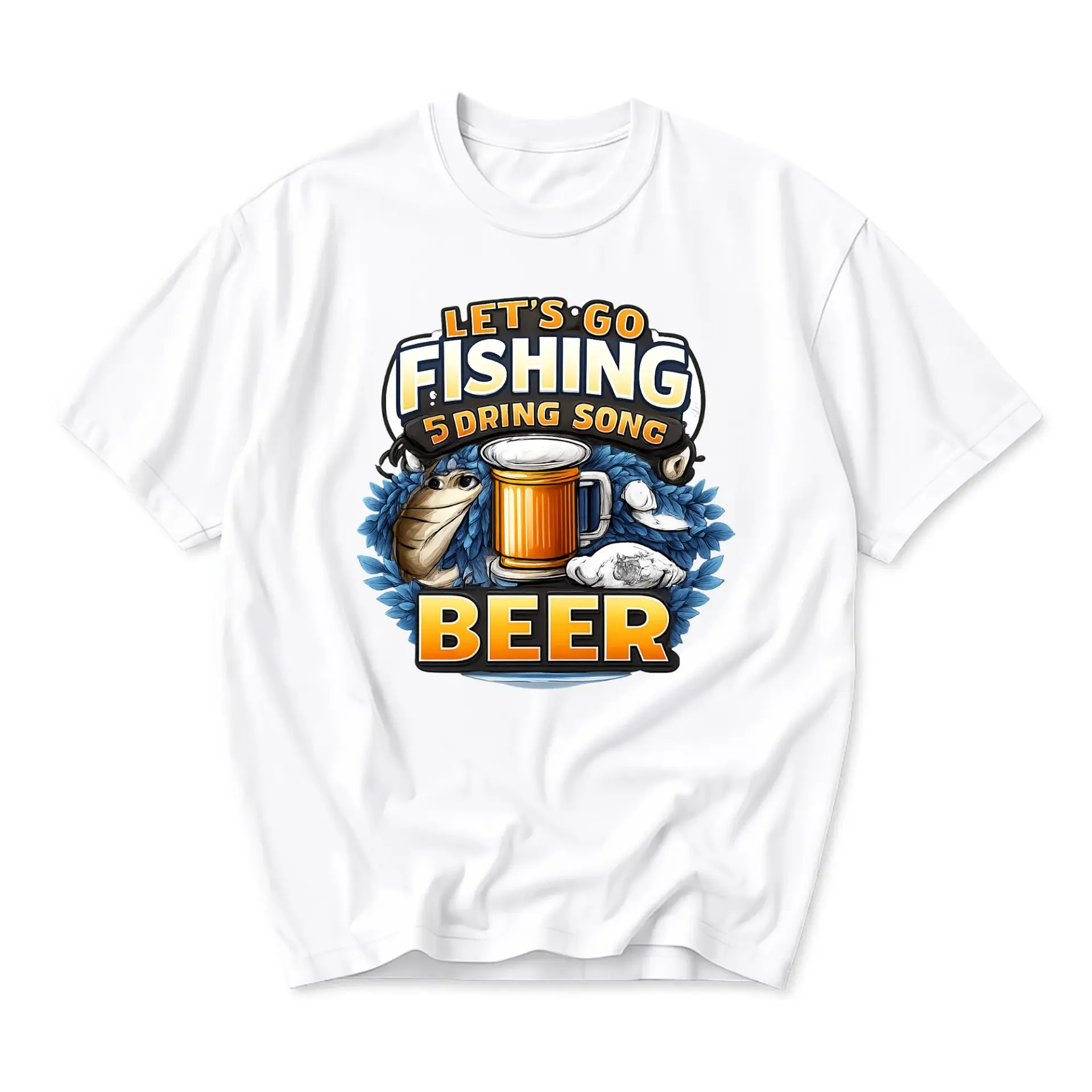 Funny Shirt Let's Go Fishing Beer Graphic Tee Unisex Crew Neck Casual Everyday Apparel for Outdoor Enthusiasts and Friends