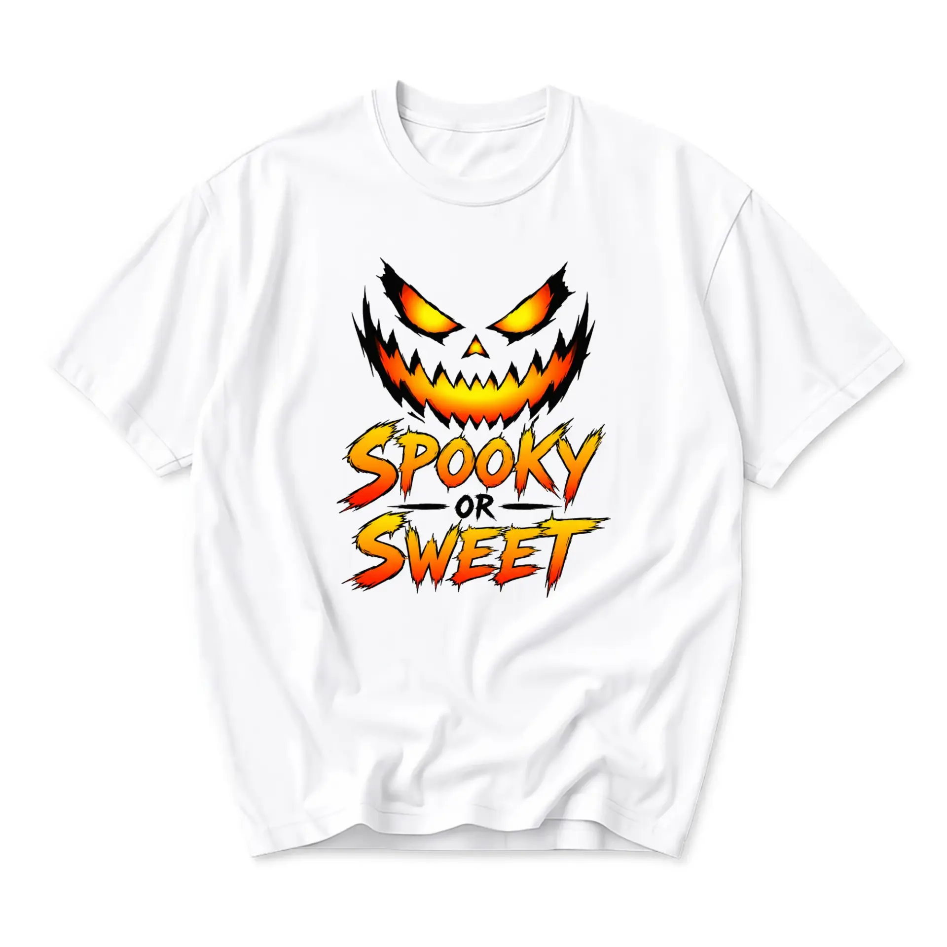 Funny Shirt Spooky or Sweet Pumpkin Graphic Tee Seasonal Unisex Crew Neck Casual Cotton Blend Short Sleeve Apparel