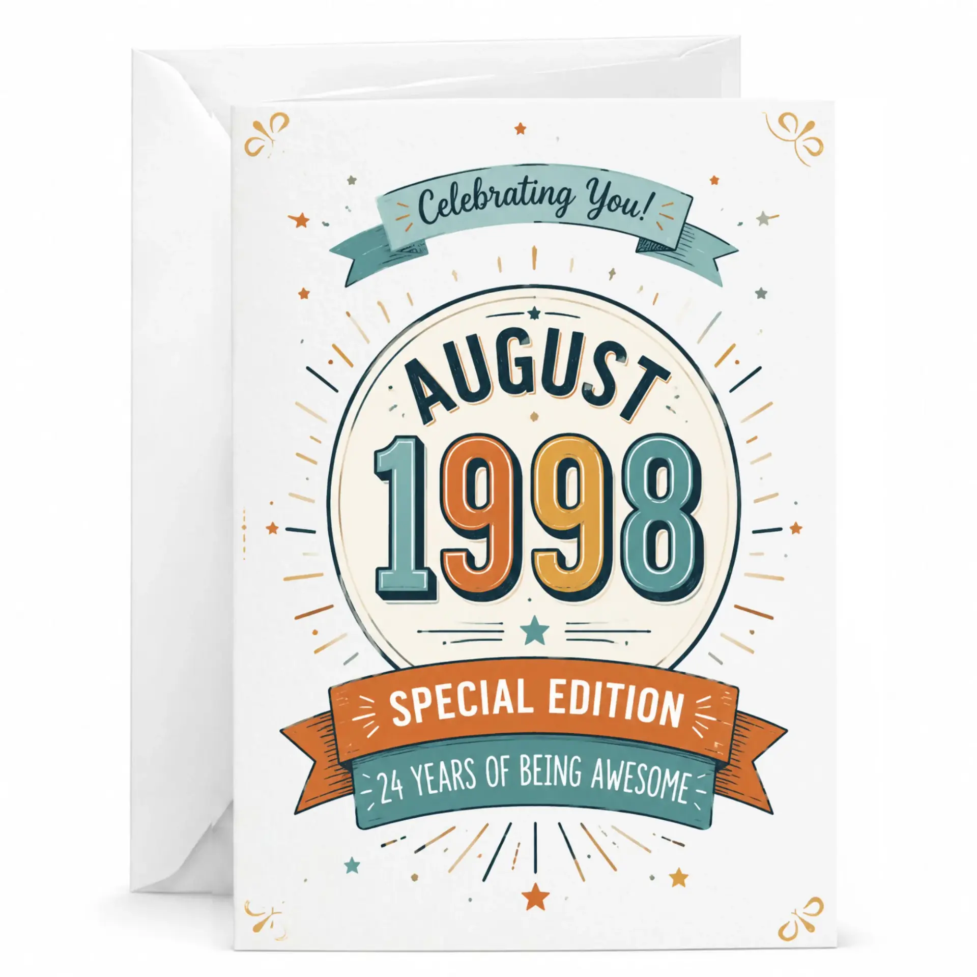 Birthday Card August 1998 Special Edition 24 Years of Being Awesome Retro Style Greeting Card with Matching Envelope