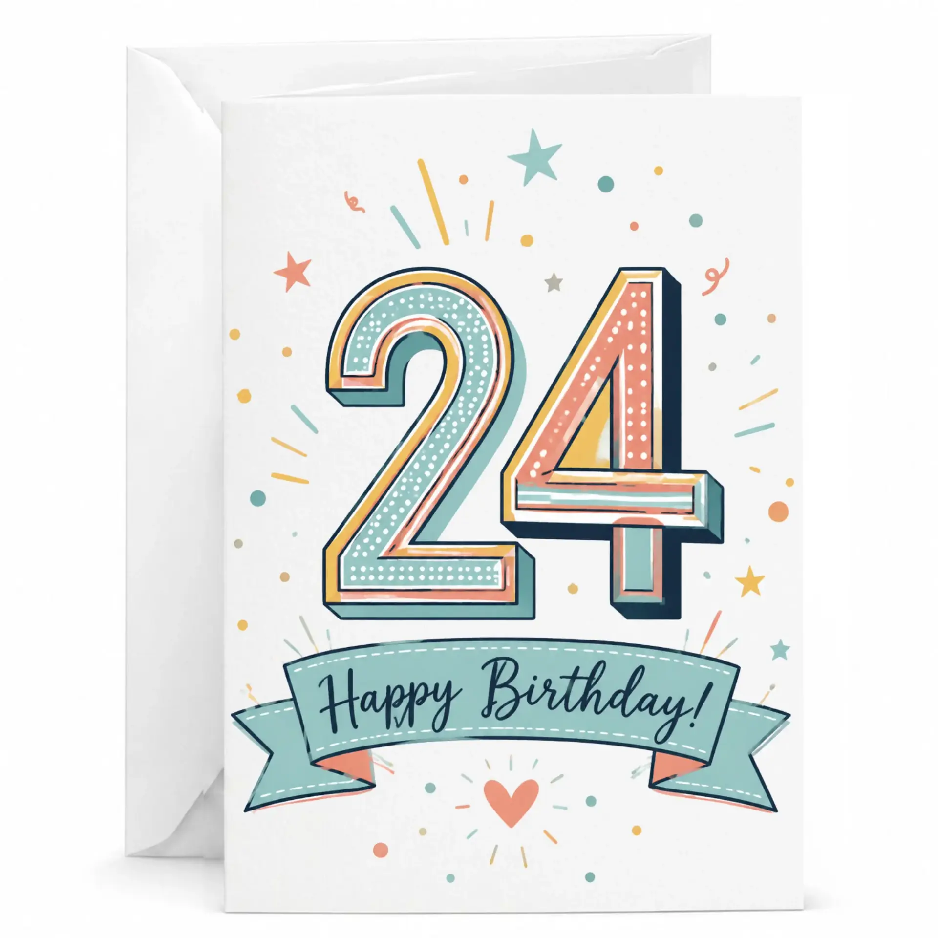 Birthday Card 24th Milestone Celebration Featuring Retro Typography and Pastel Confetti Design for Special Anniversary