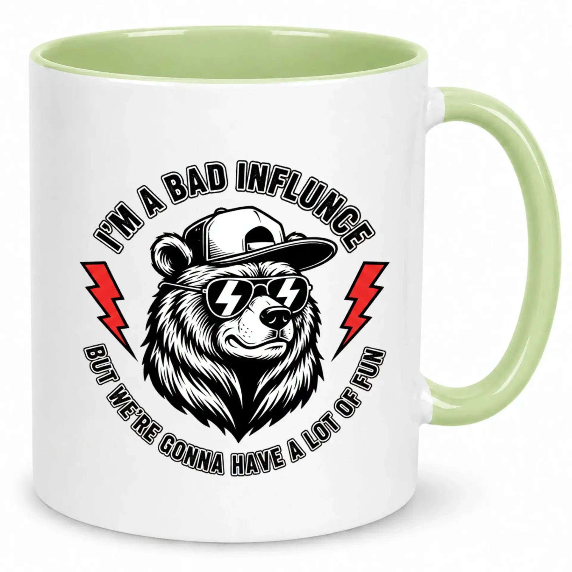 Funny Coffee Mug with Wearing Sunglasses Design 'i'm a Bad Influnge' Sarcastic Ceramic Cup for Friends & Coworkers
