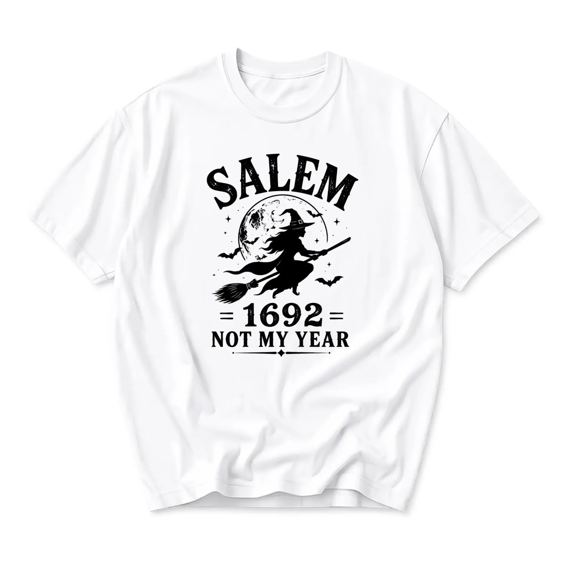 Funny Shirt Salem 1692 Not My Year Graphic Tee Unisex Casual Cotton Crew Neck Short Sleeve Top for Witchy Halloween