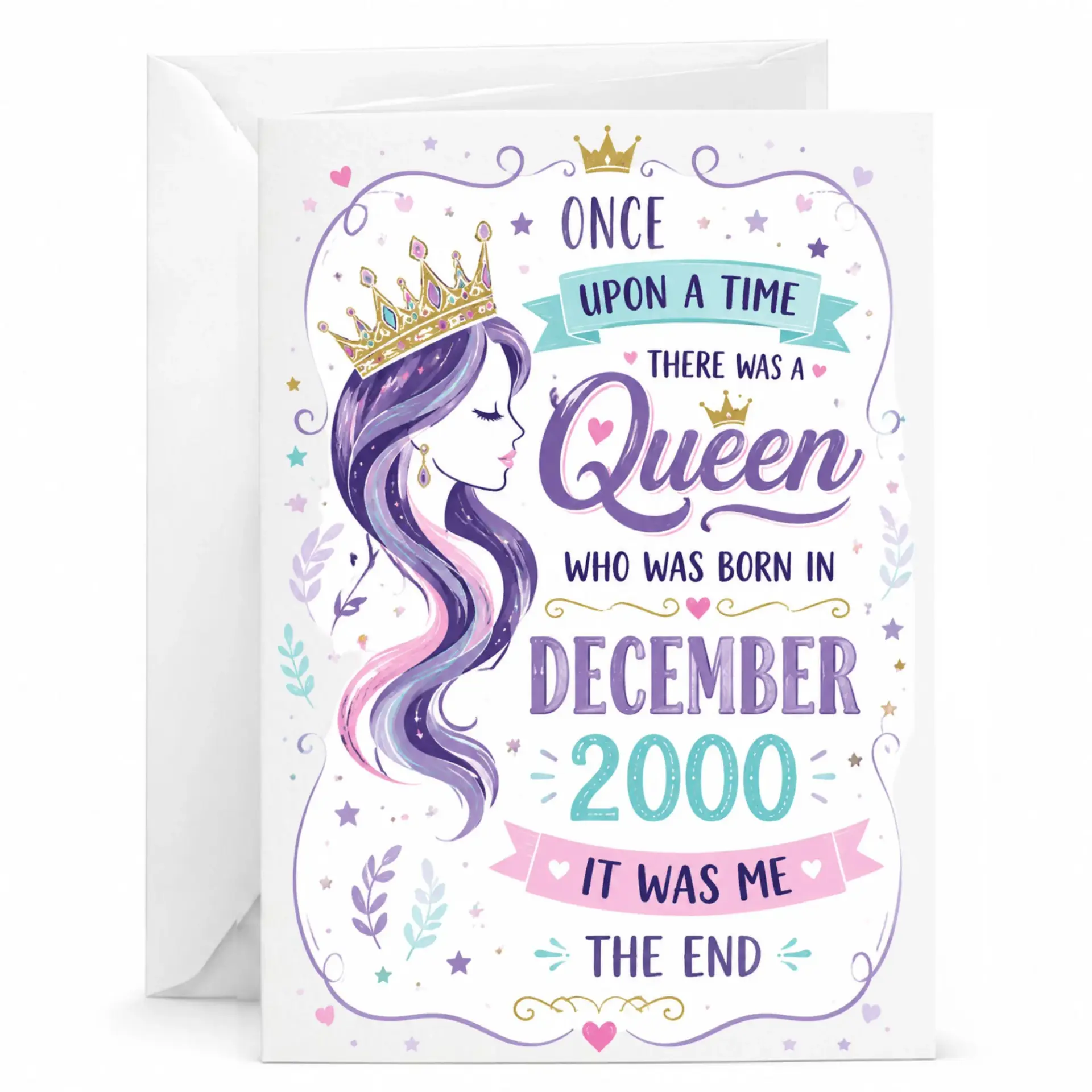 Birthday Card for Women Born in December 2000 Funny Queen Themed Greeting Card Featuring Elegant Illustration Design
