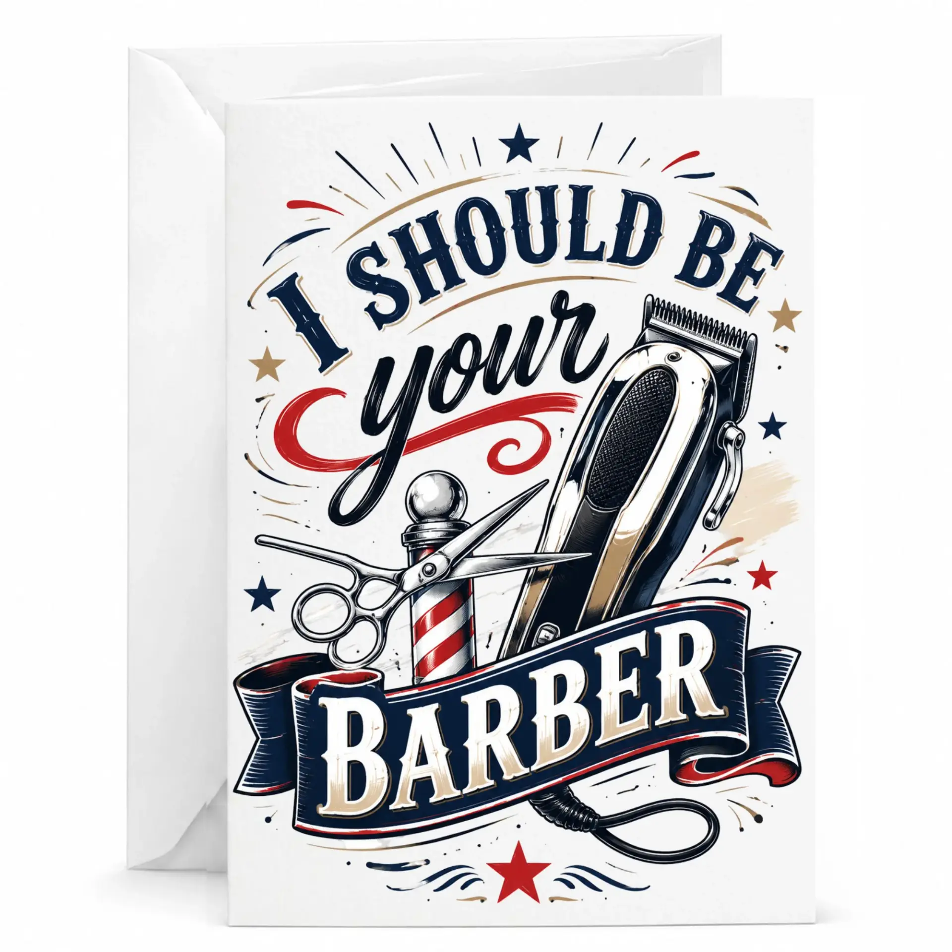 Funny Barber Greeting Card for Hair Stylist Professional Gift for Men Who Love Grooming Haircut Themed Stationery