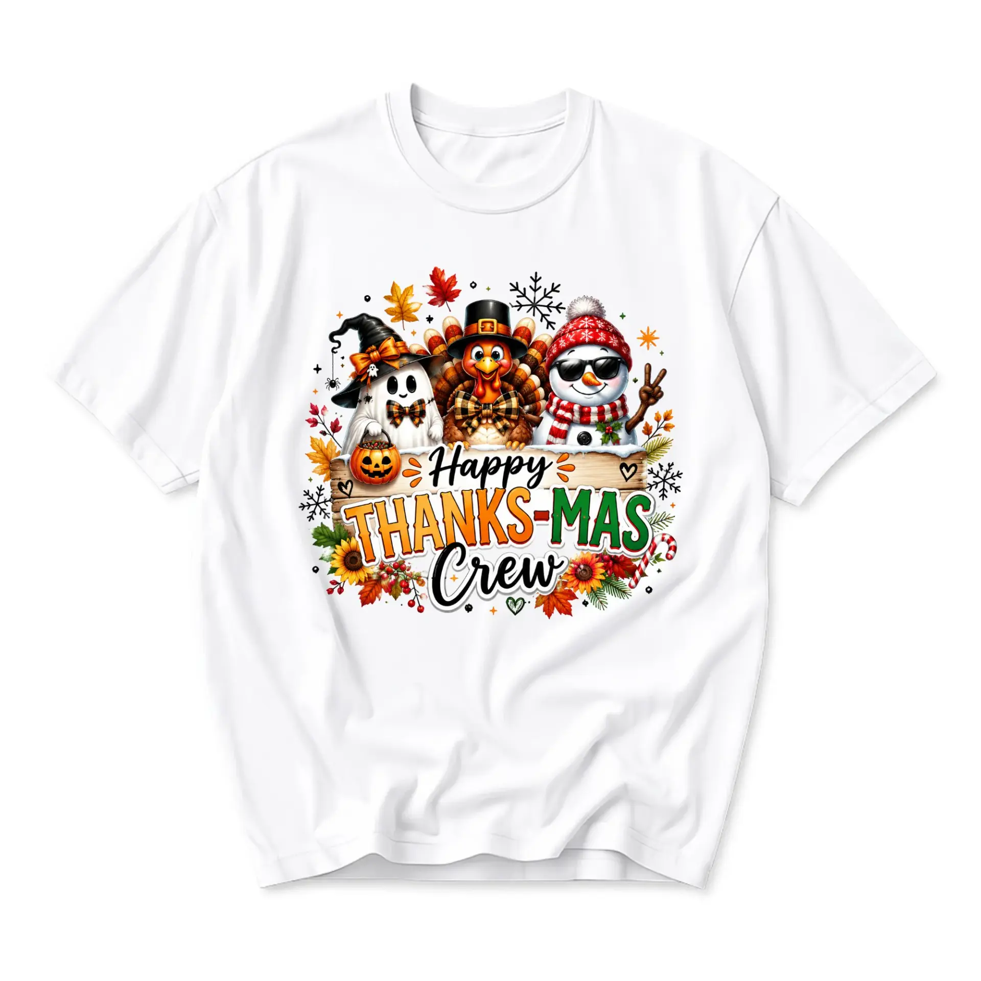Graphic Tee Happy Thanks-Mas Crew Shirt Unisex Holiday Celebration Apparel Seasonal Humor Casual Short Sleeve Top