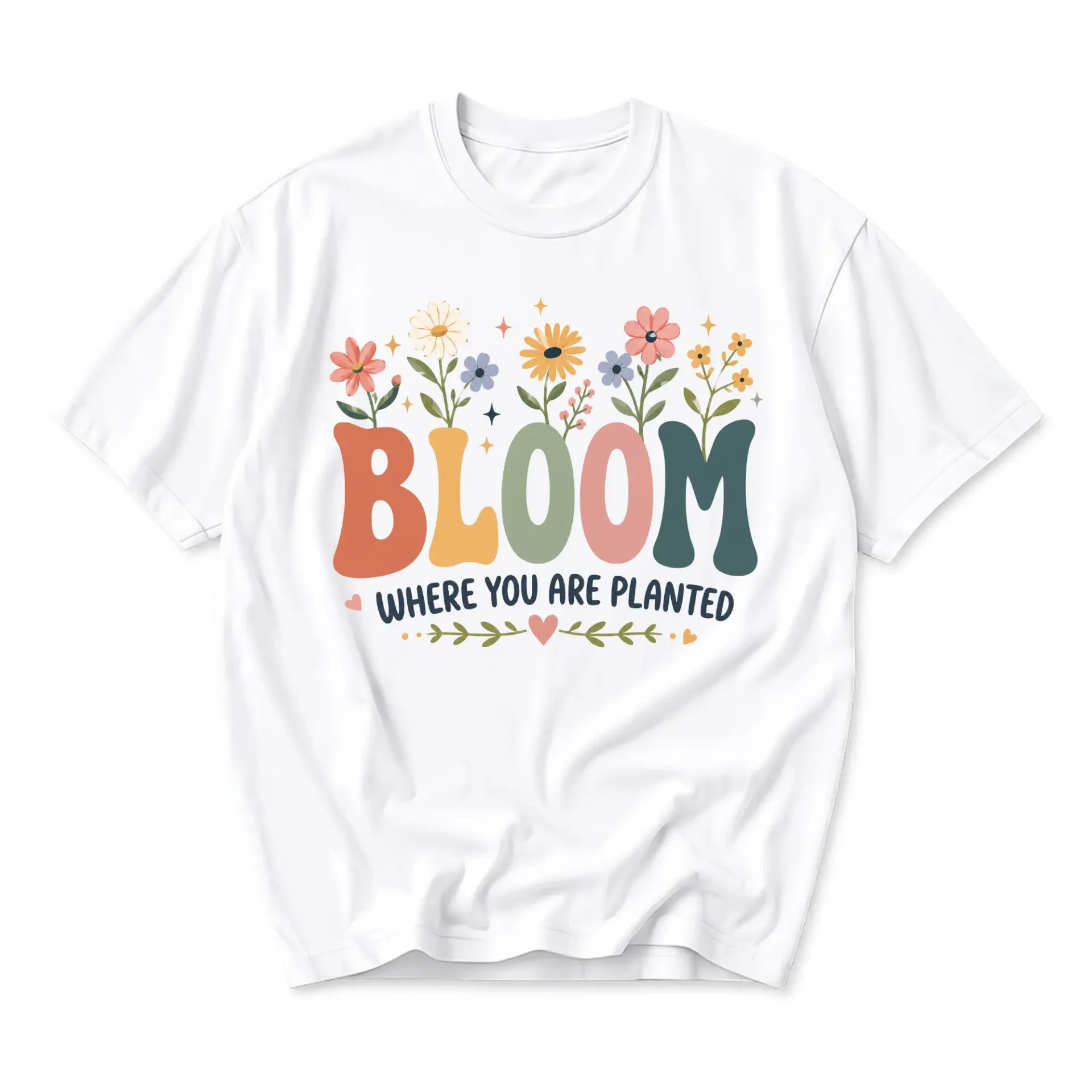 Graphic Tee Bloom Where You Are Retro Floral Flower Shirt Unisex Casual Crew Neck Comfortable Summer Top