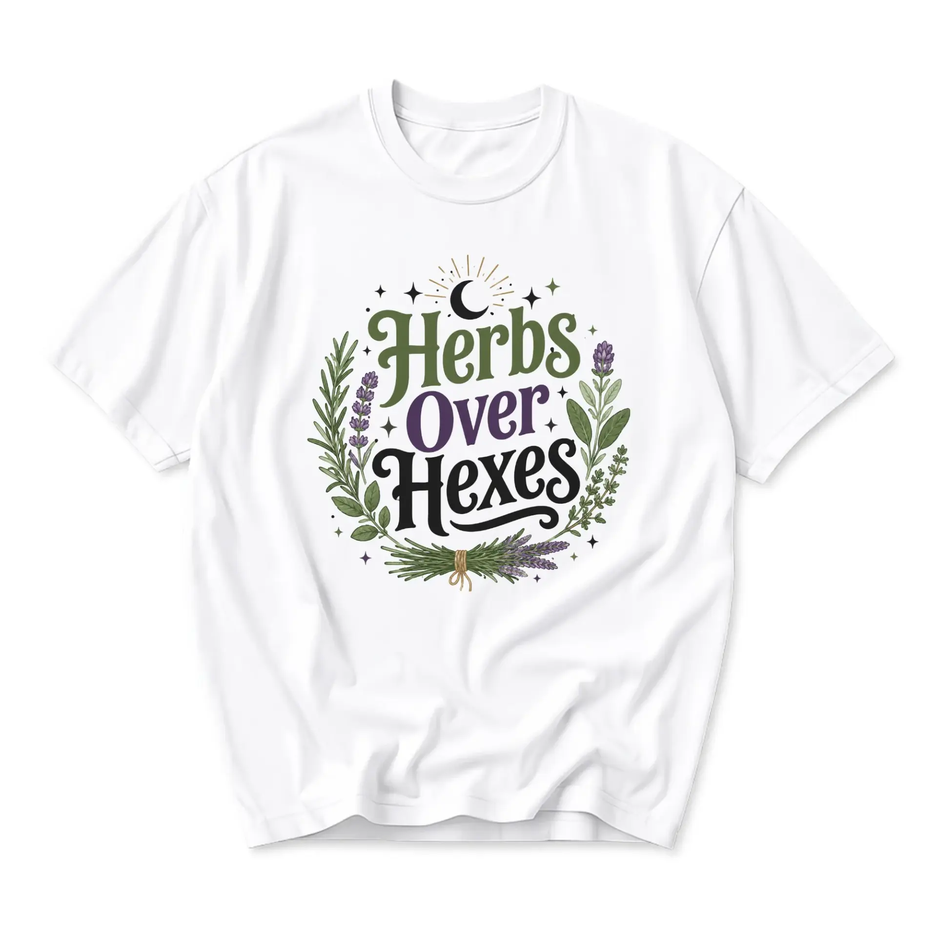 Funny Shirt Herbs over Hexes Botanical Graphic Tee Unisex Casual Crew Neck Comfortable Soft Preshrunk Cotton Top
