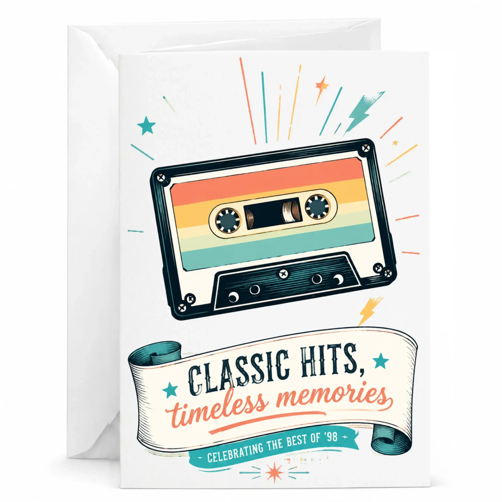 Greeting Card Vintage Cassette Tape Design Retro Music Themed Note Card for Birthdays and Special Occasions 5x7 Inches