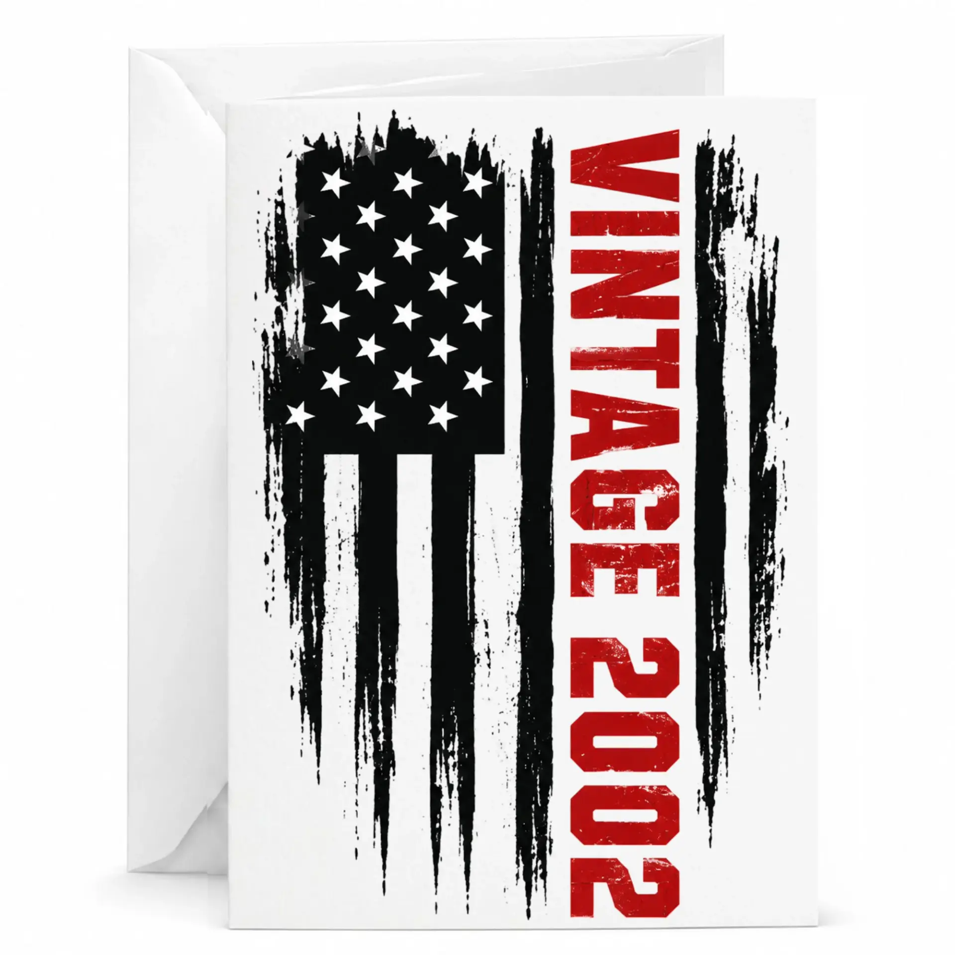 Greeting Card Vintage 2002 Distressed American Flag Design Patriotic Theme Folded Stationery for Birthday Celebration