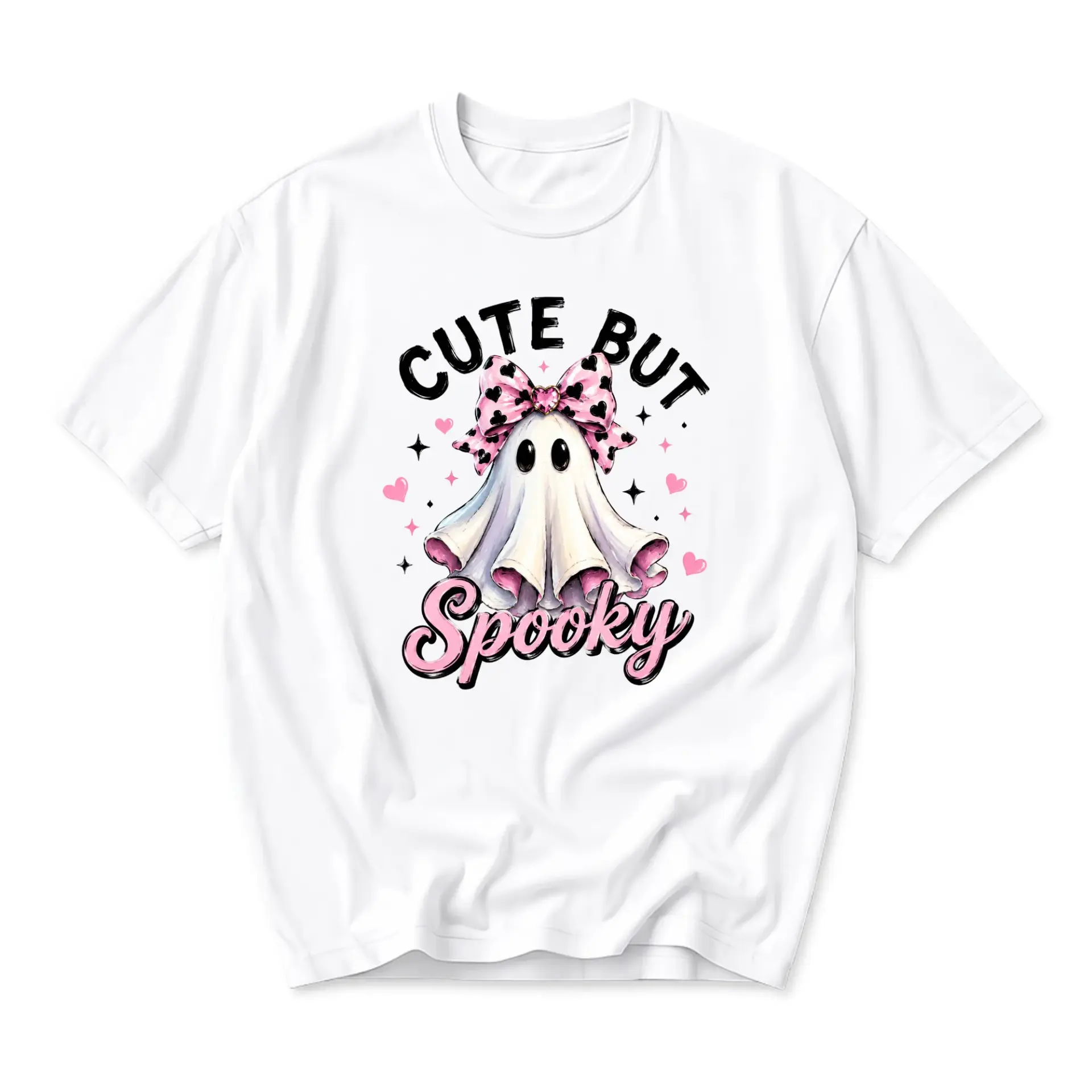 Graphic Tee Cute but Spooky Ghost T-Shirt Unisex Casual Crew Neck Apparel for Everyday Wear and Unique Holiday Style