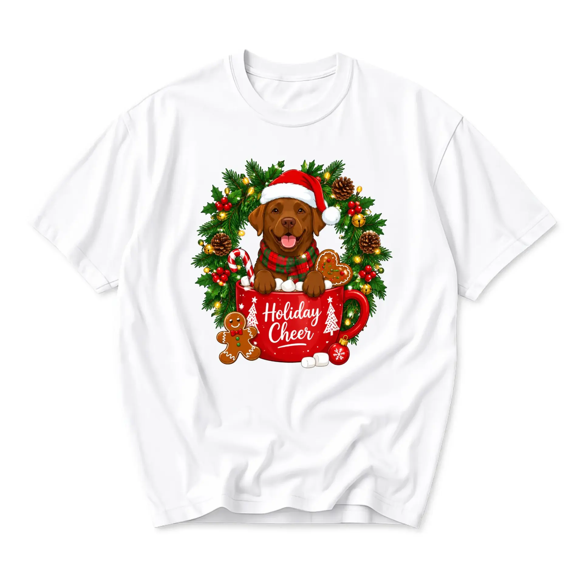 Graphic Tee Holiday Cheer Labrador Dog Christmas Mug Unisex Crew Neck