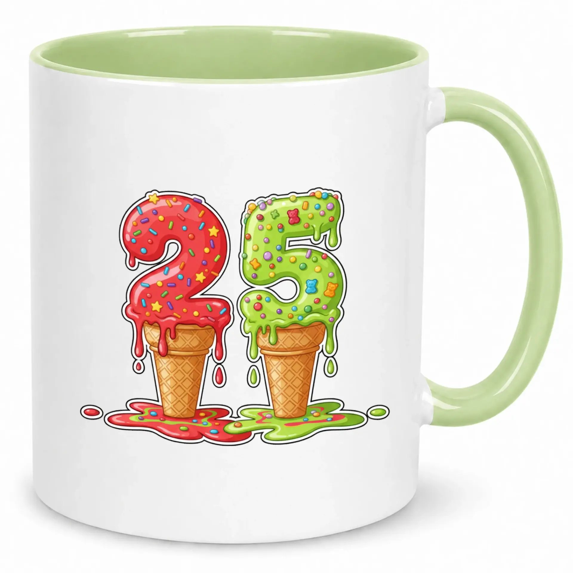 Funny 25th Birthday Ceramic Coffee Mug, Cute Ice Cream Number Twenty-Five Design Tea Cup, Unique Gift for Turning 25 Years Old