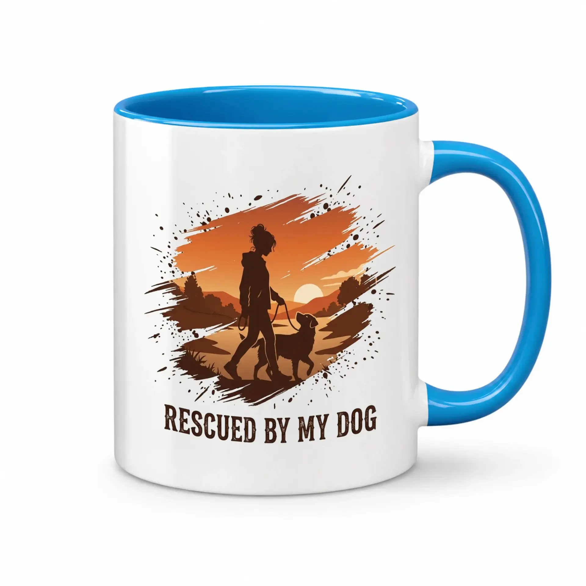 Rescued by My Dog Ceramic Coffee Mug Two Blue Handle Decorative Drinkware Gift for and Owners