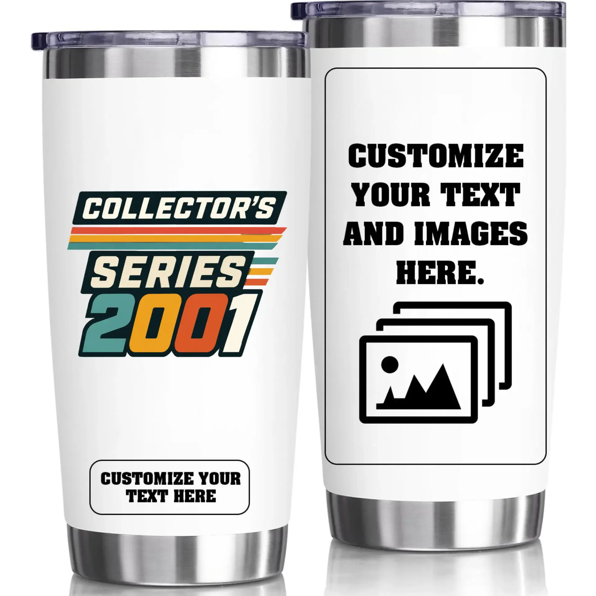 Stainless Steel Tumbler Collector Series 2001 Design 20oz Insulated Travel Cup with Customizable Template Areas