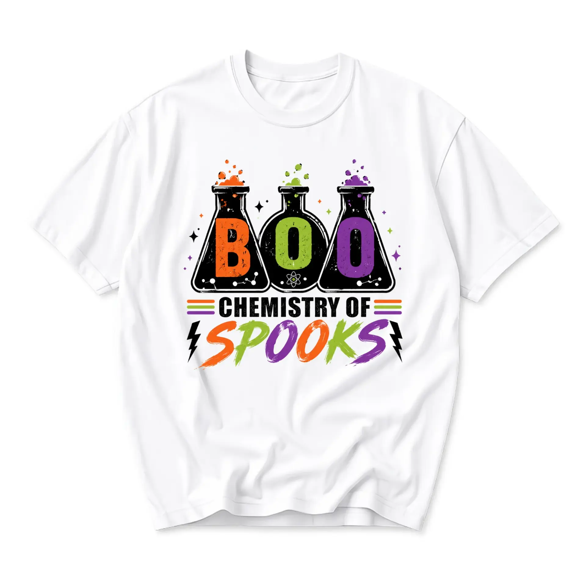 Funny Shirt Boo Chemistry of Spooks Graphic Tee Science Laboratory Halloween Themed Unisex Casual Crew Neck T-Shirt