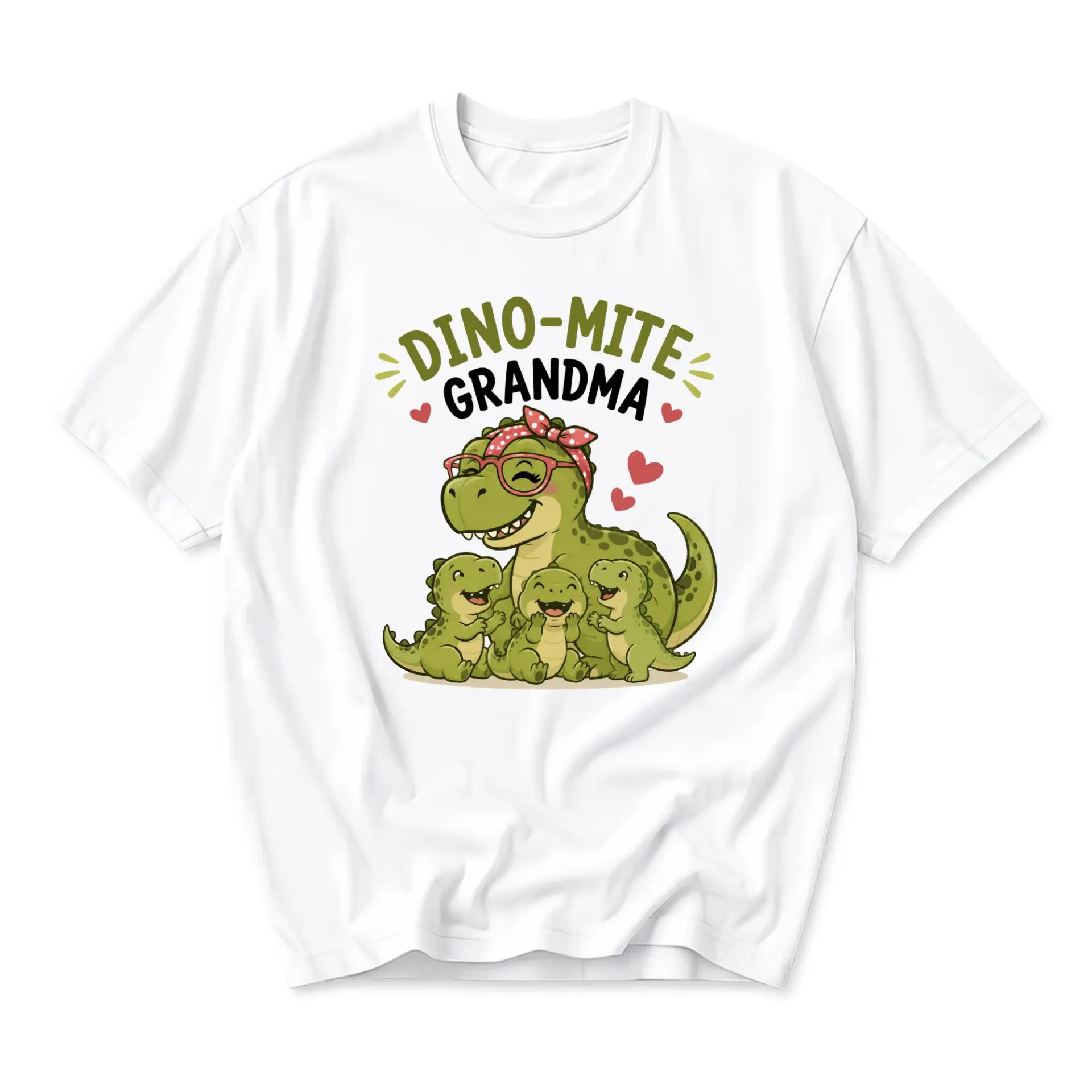 Funny Shirt Dino-Mite Grandma Graphic Tee Cute Dinosaur Crew Neck Unisex Casual Top for Everyday Wear and Gift