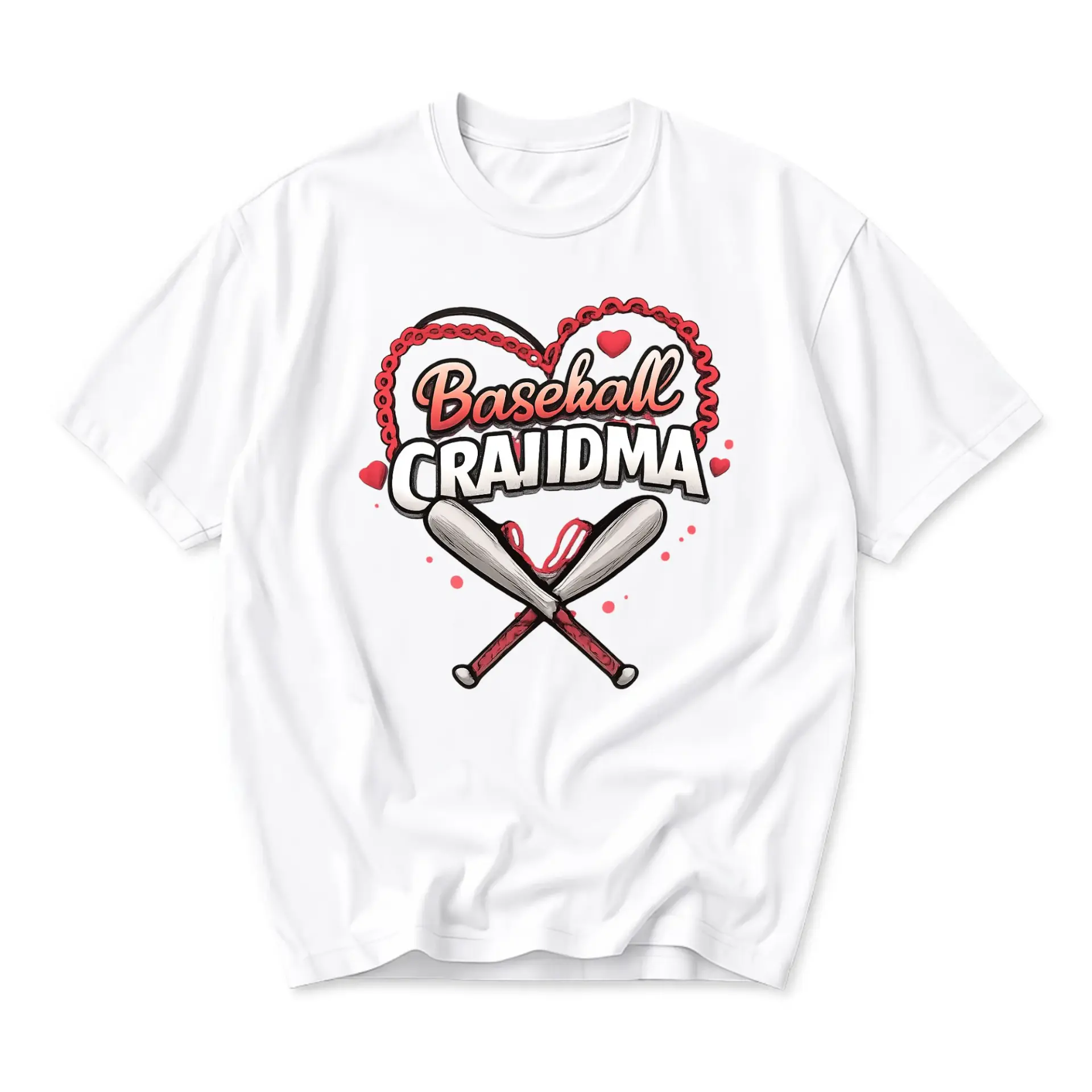 T-shirt Baseball Grandma Graphic Tee Sporty Heart Design Unisex Cotton Crew