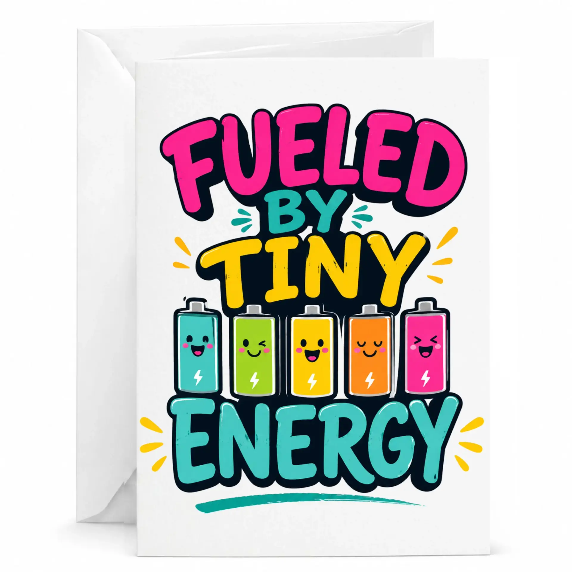 Funny Greeting Card Fueled by Tiny Energy Cartoon Battery Design for Birthdays Anniversaries and Encouragement