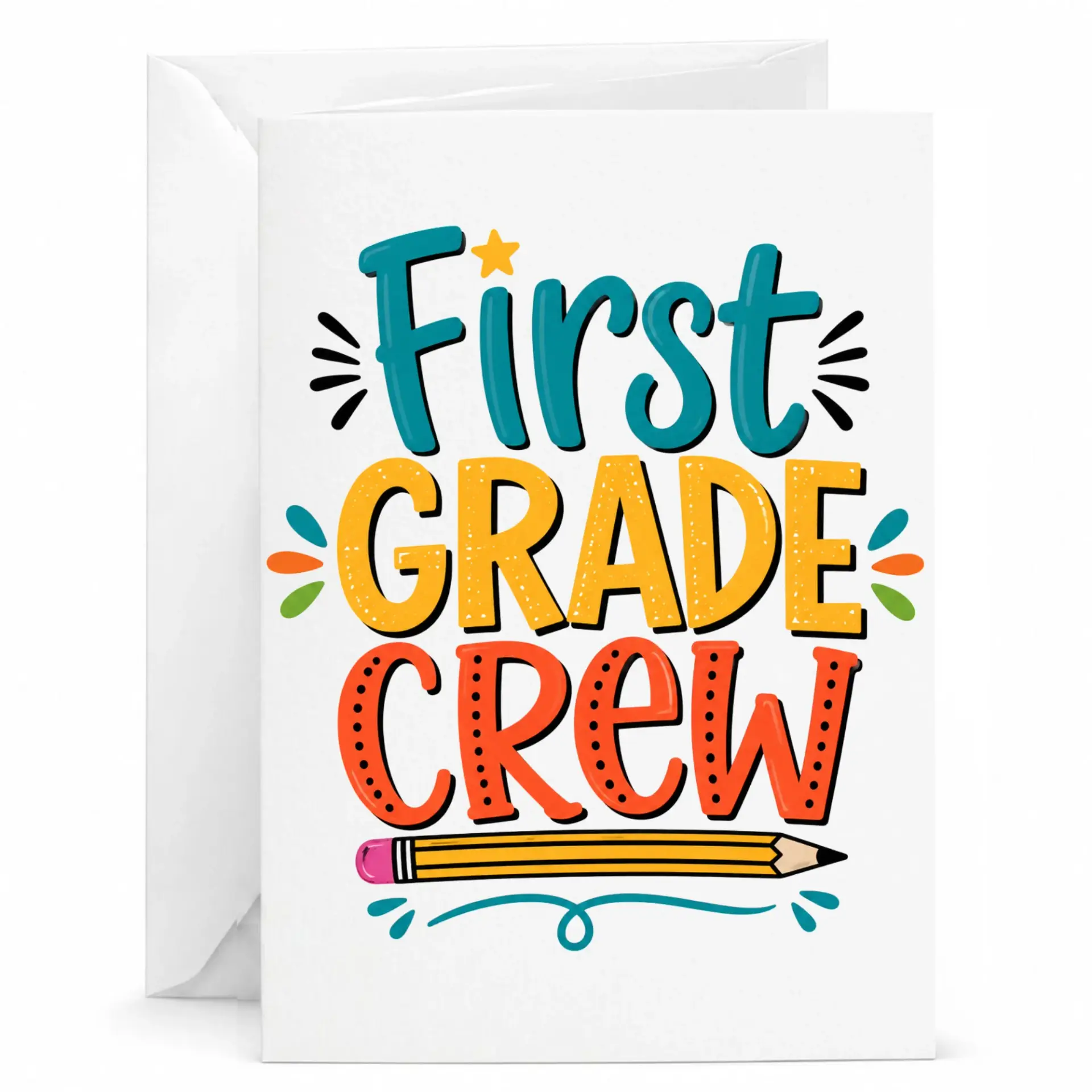 Greeting Card First Crew Typography Design Printed Note with Envelope for Special Milestone Occasions