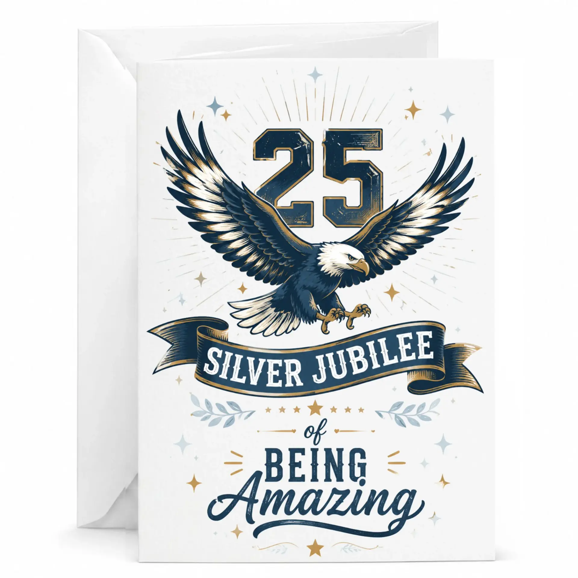 Greeting Card for 25th Anniversary Silver Jubilee with Patriotic Eagle Illustration and Elegant Professional Design