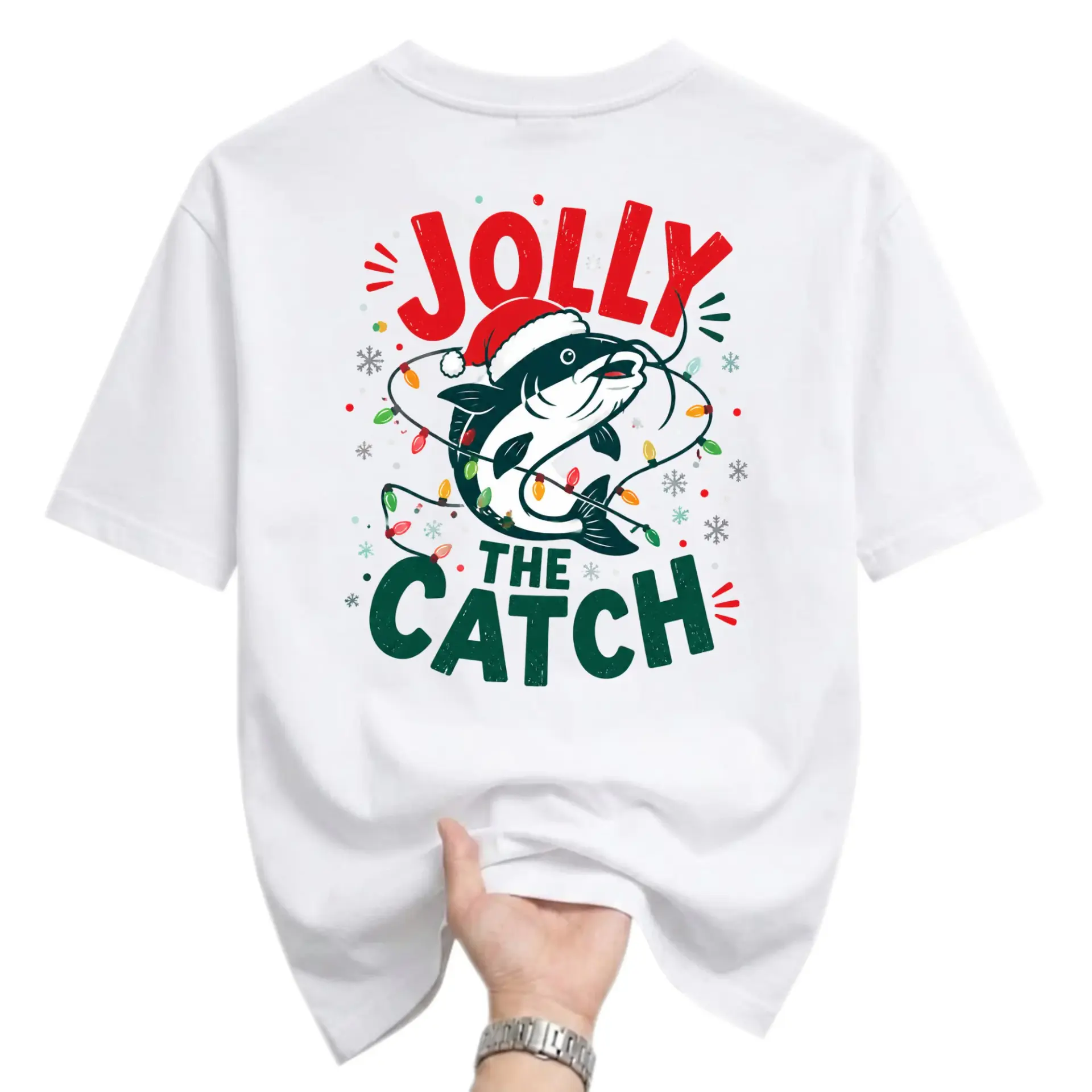Funny Shirt Jolly Fishing Christmas Graphic Tee Unisex Crew Neck Casual