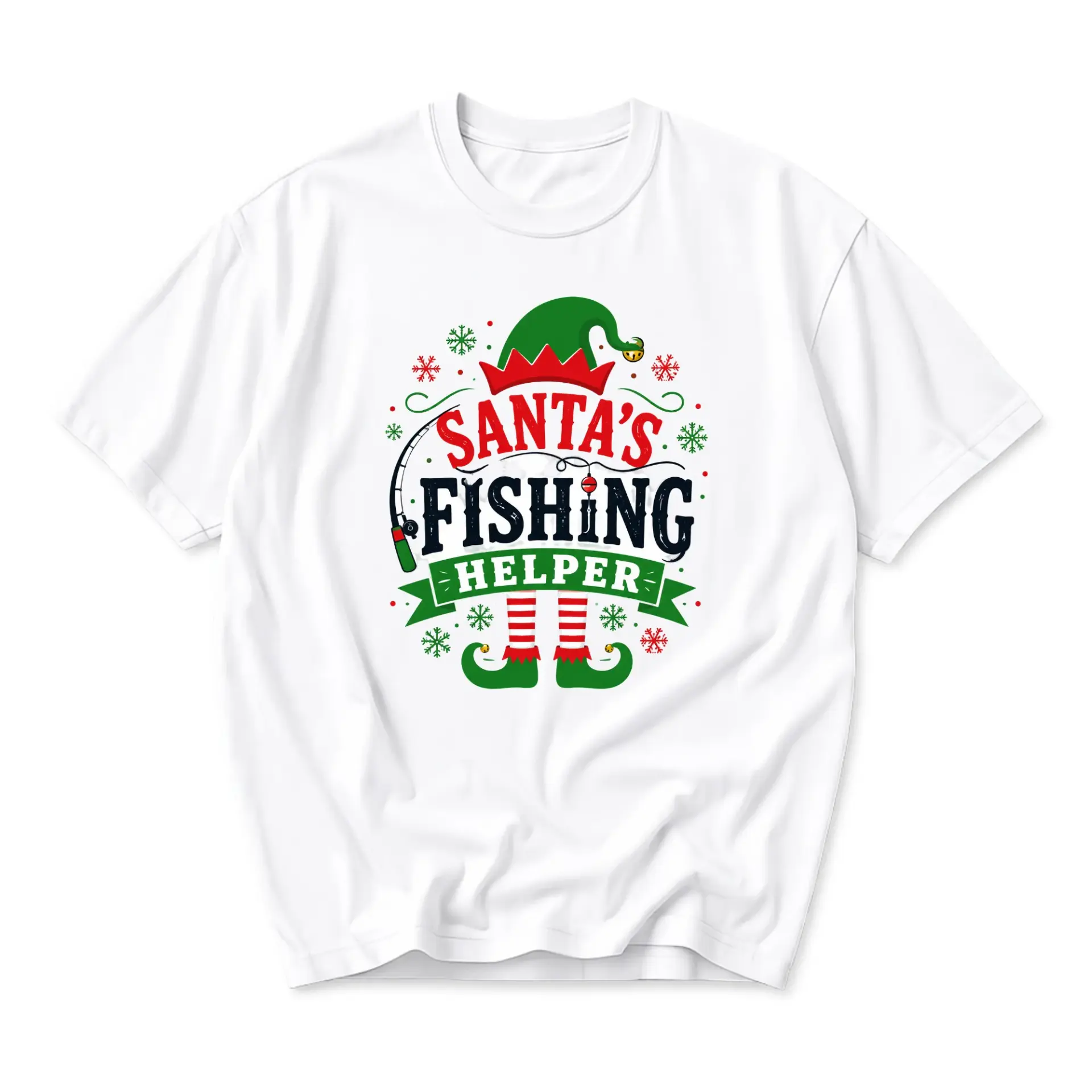 Graphic Tee Santa's Fishing Helper Holiday Unisex T-Shirt Funny Seasonal